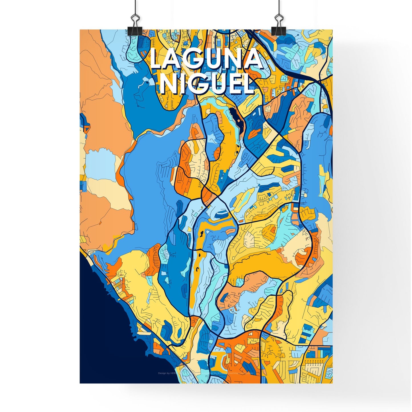 LAGUNA NIGUEL CALIFORNIA Vibrant Colorful Art Map Poster Blue Orange