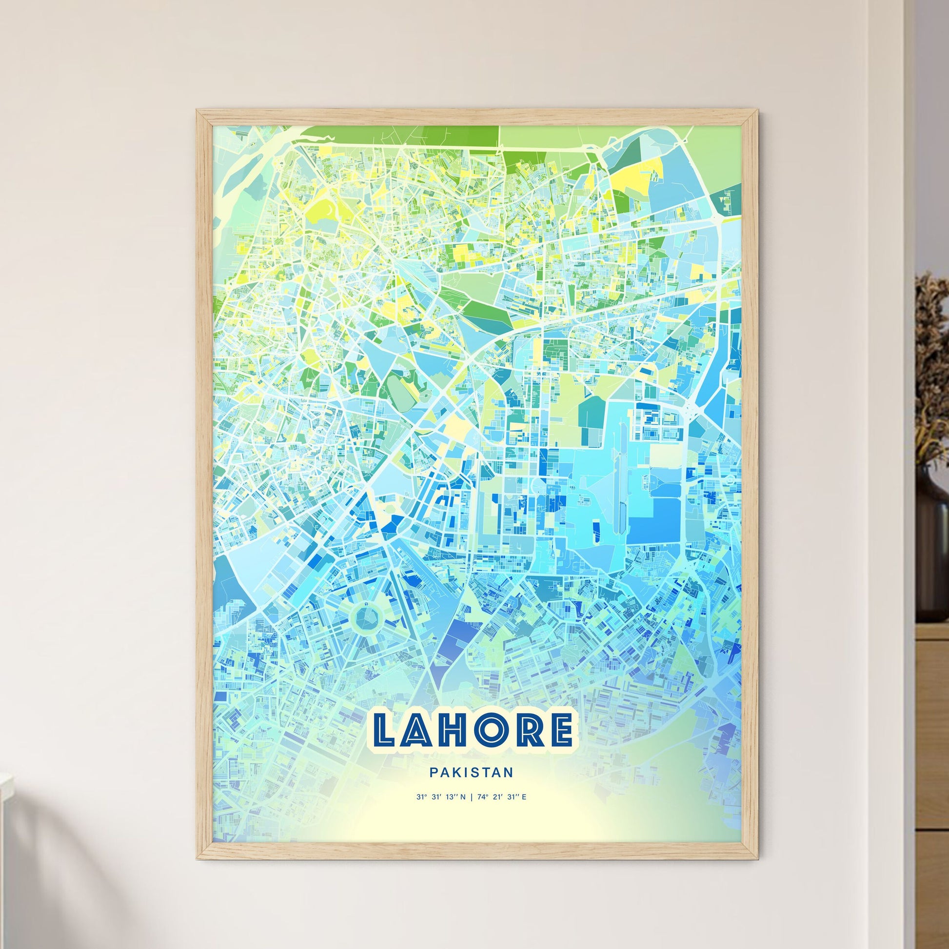 Colorful Lahore Pakistan Fine Art Map Cool Blue