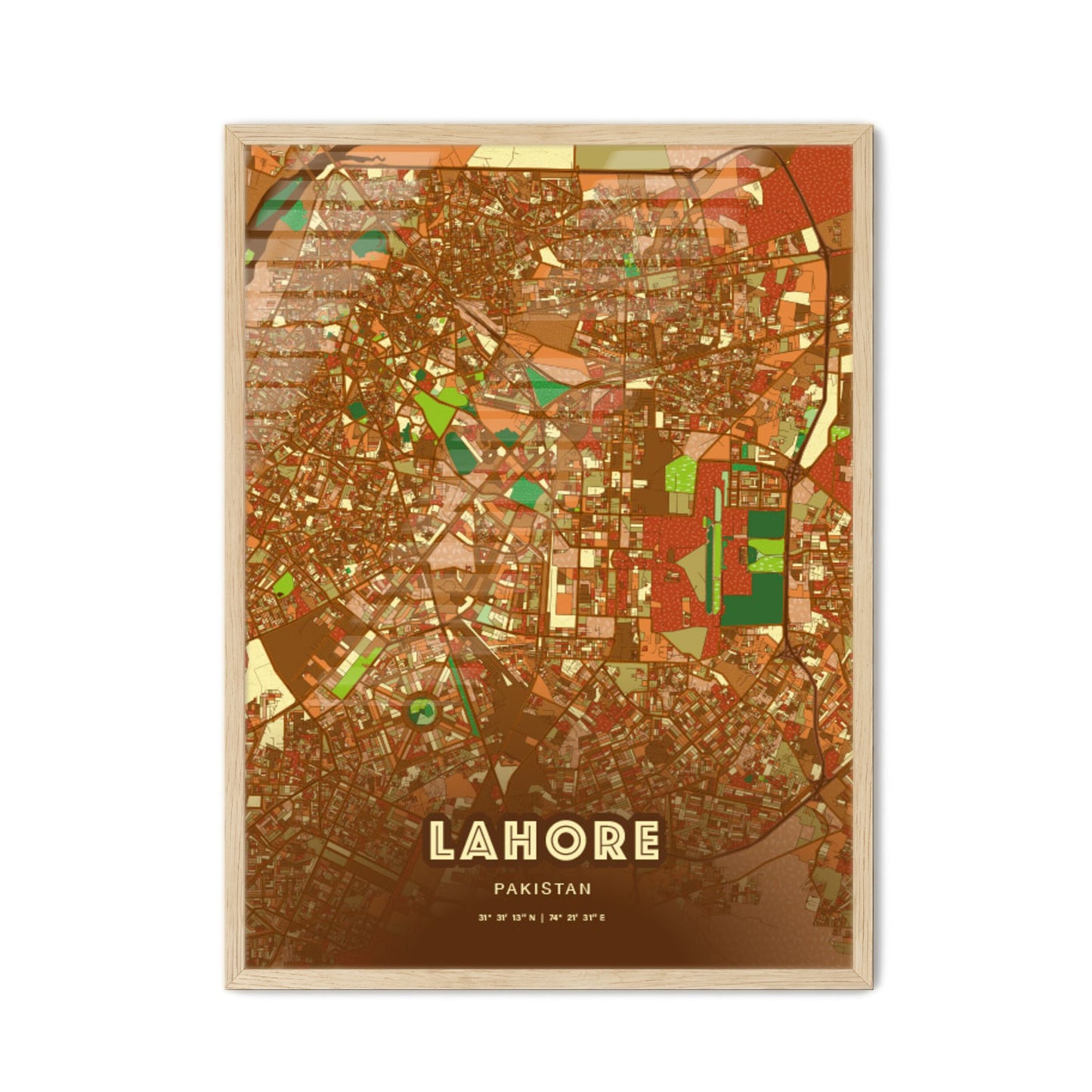 Colorful Lahore Pakistan Fine Art Map Farmhouse