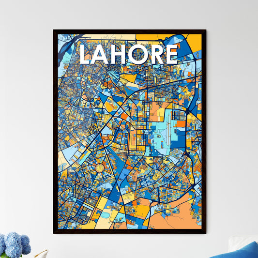 LAHORE PAKISTAN Vibrant Colorful Art Map Poster Blue Orange