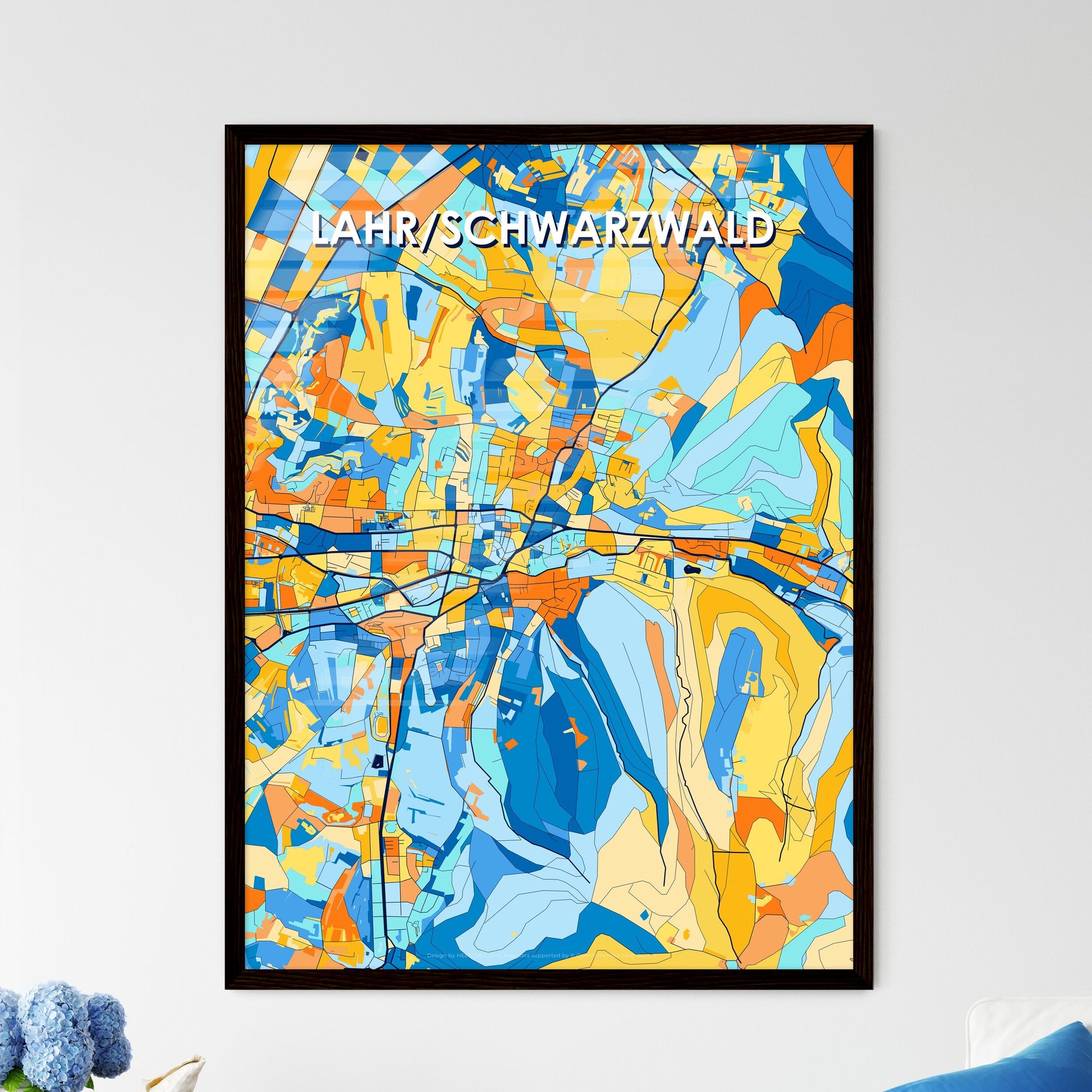 LAHR/SCHWARZWALD GERMANY Vibrant Colorful Art Map Poster Blue Orange