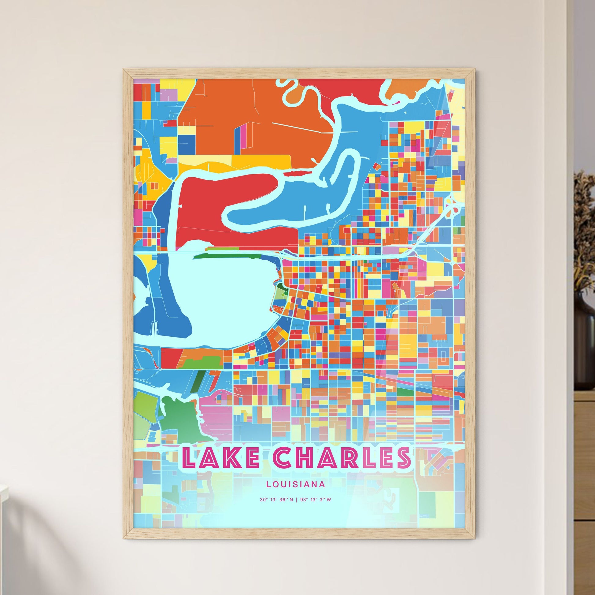 Colorful Lake Charles Louisiana Fine Art Map Crazy Colors