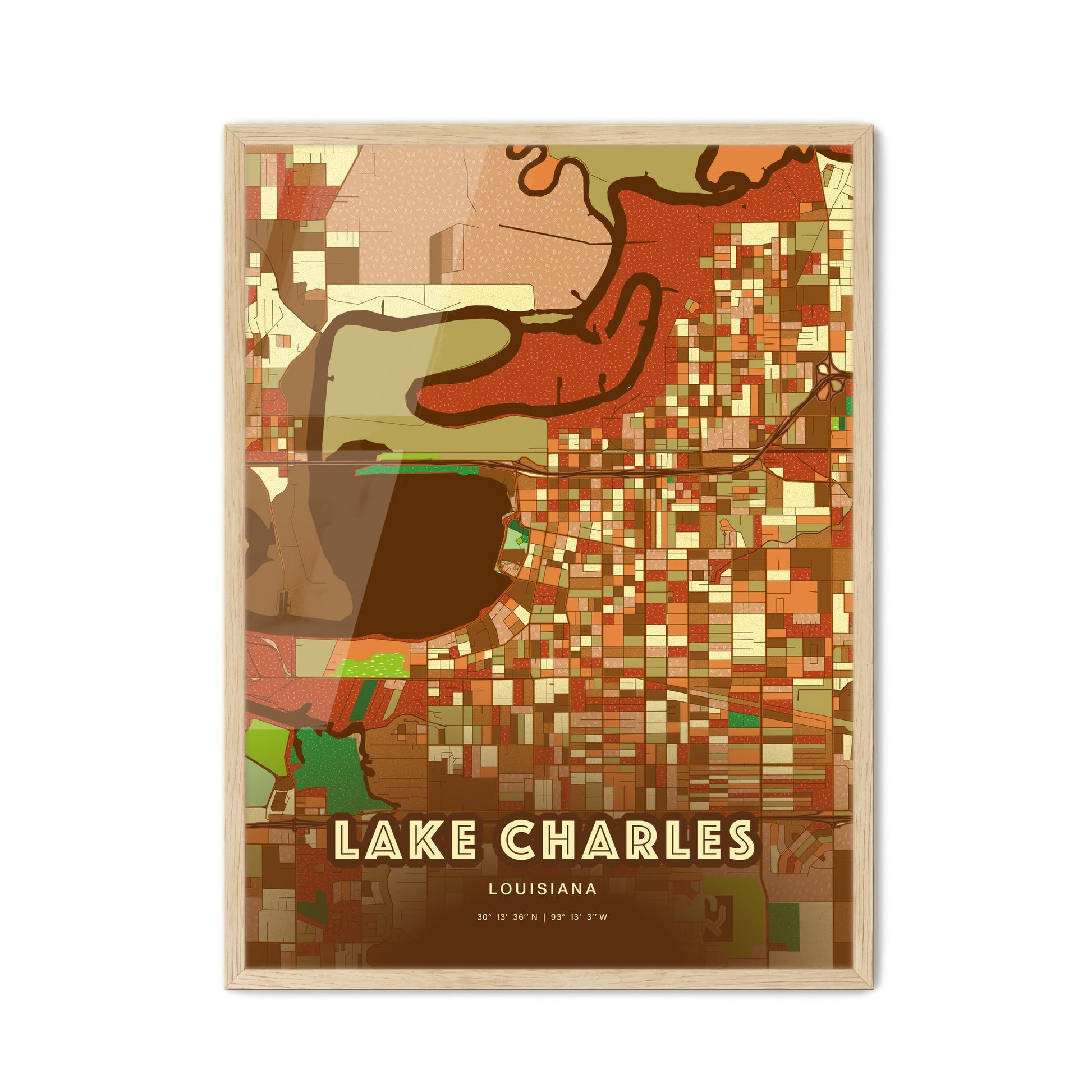 Colorful Lake Charles Louisiana Fine Art Map Farmhouse