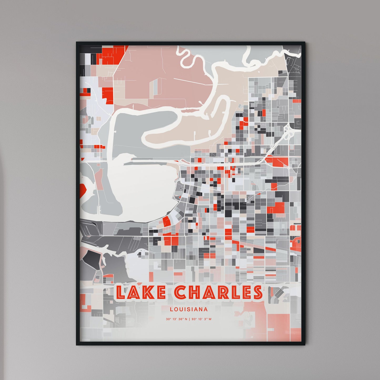 Colorful Lake Charles Louisiana Fine Art Map Modern Expressive