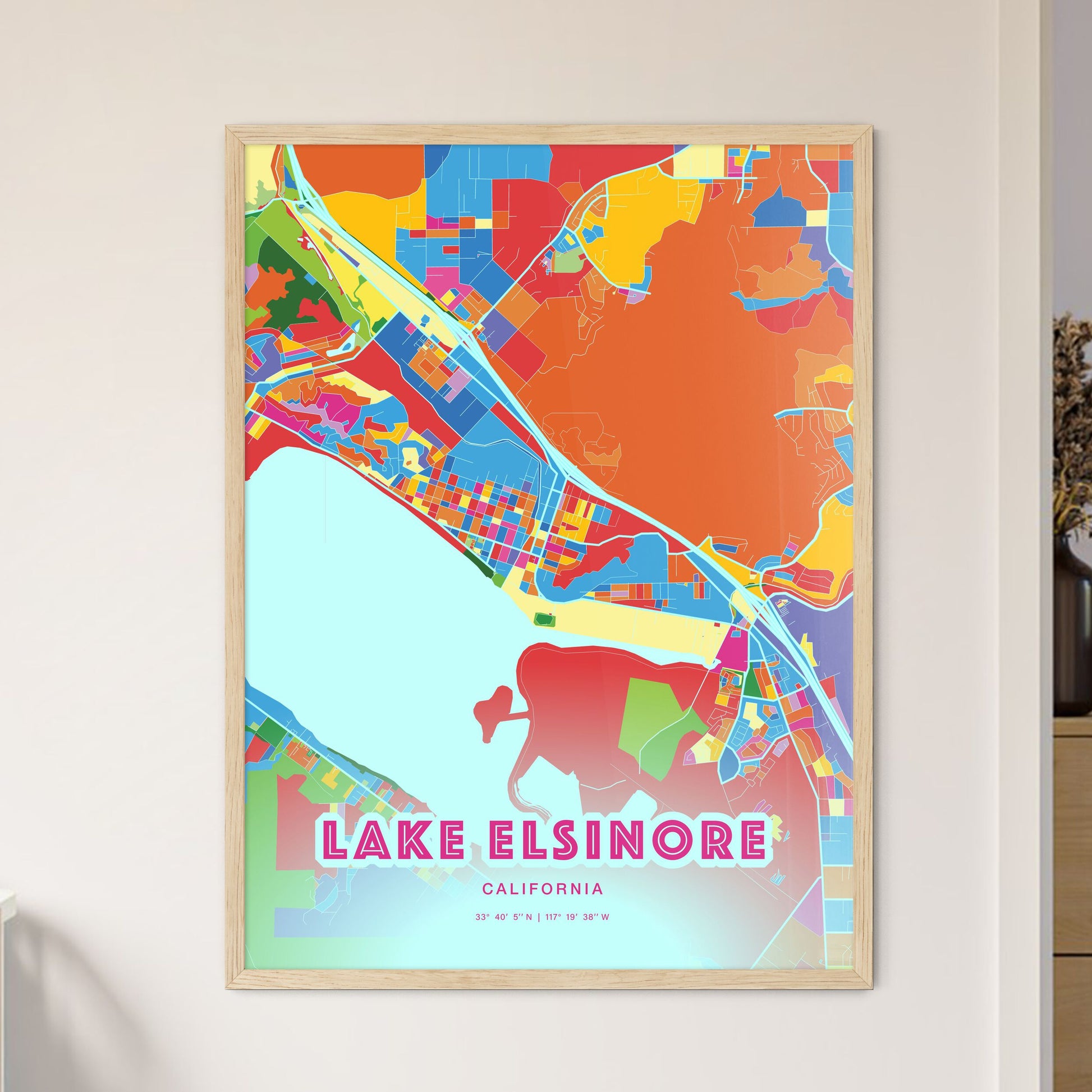 Colorful Lake Elsinore California Fine Art Map Crazy Colors