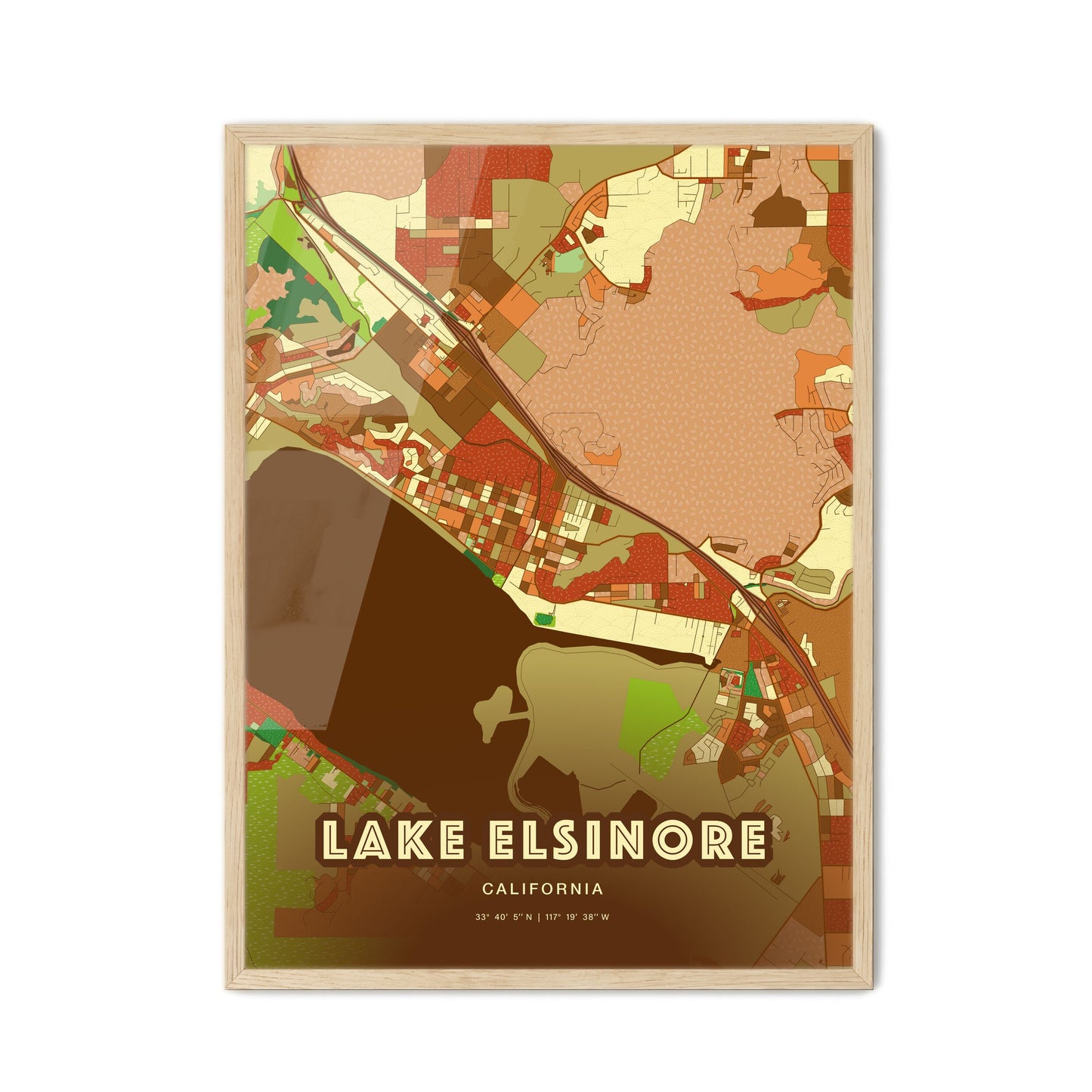 Colorful Lake Elsinore California Fine Art Map Farmhouse