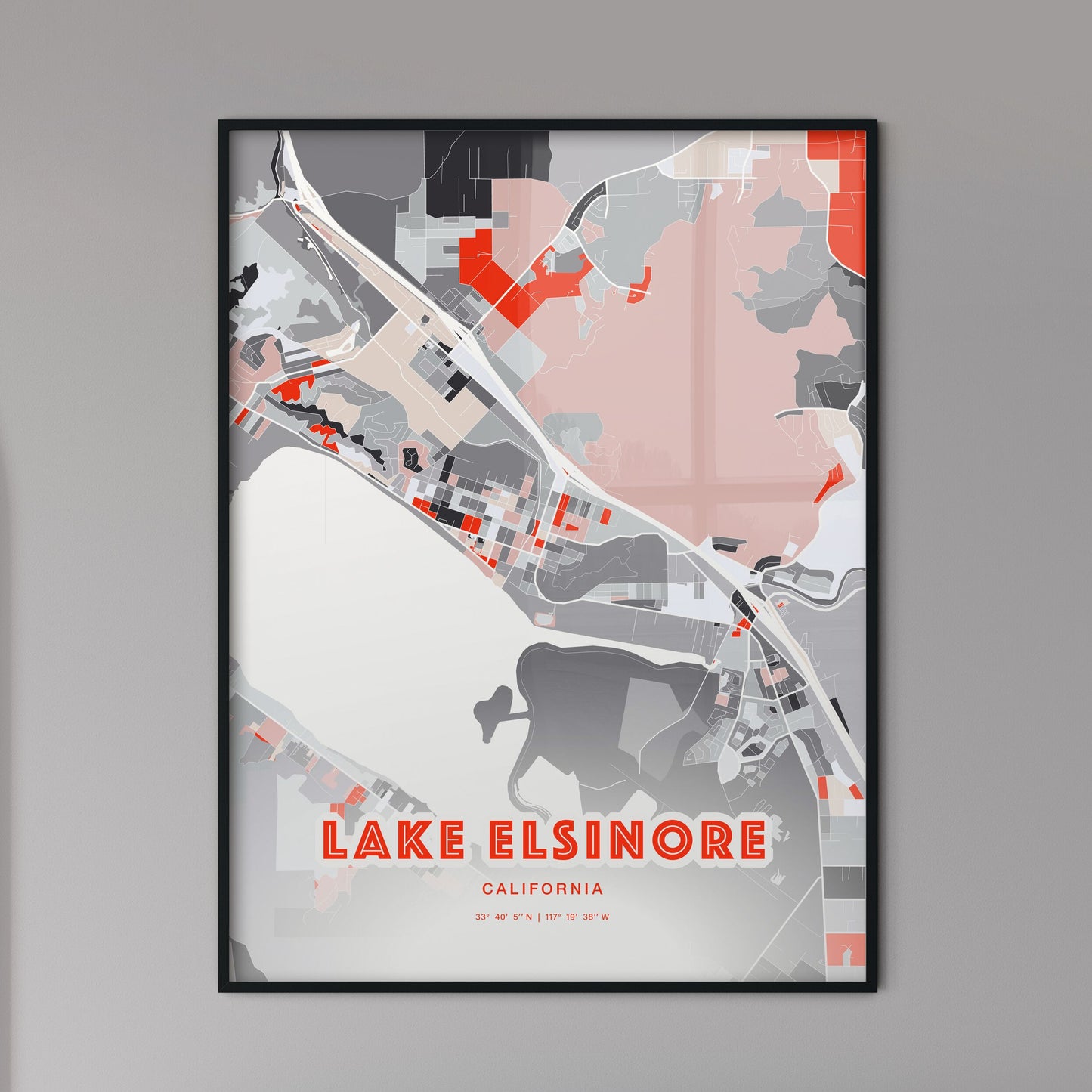 Colorful Lake Elsinore California Fine Art Map Modern Expressive