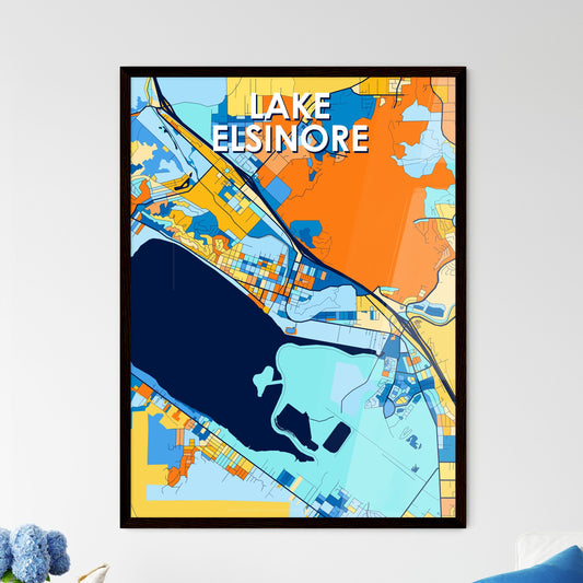 LAKE ELSINORE CALIFORNIA Vibrant Colorful Art Map Poster Blue Orange