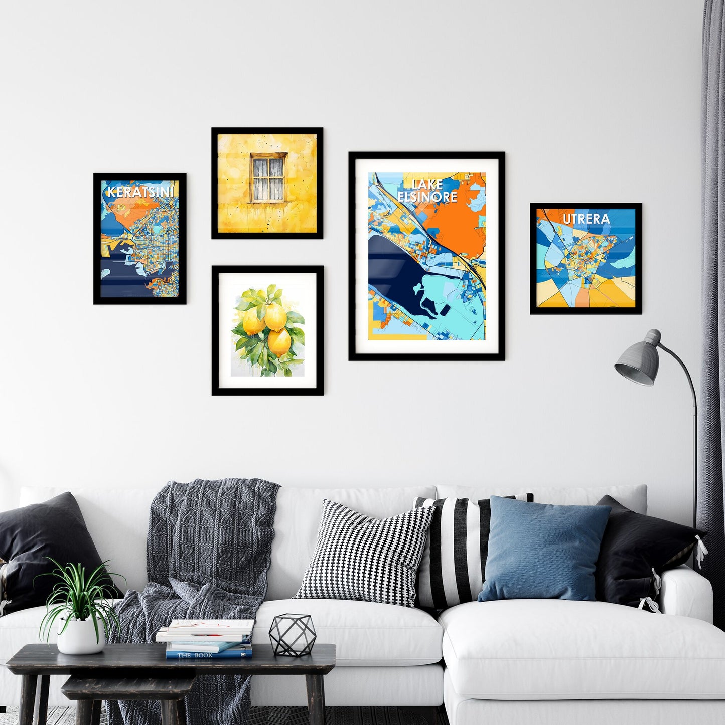 LAKE ELSINORE CALIFORNIA Vibrant Colorful Art Map Poster Blue Orange