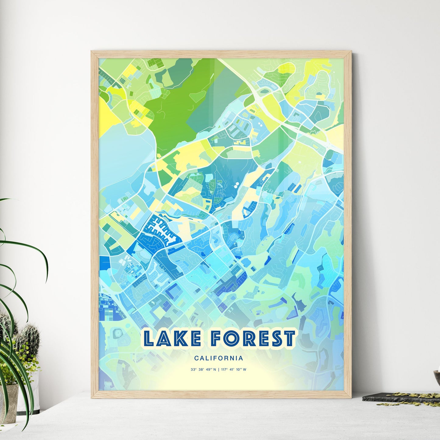 Colorful Lake Forest California Fine Art Map Cool Blue