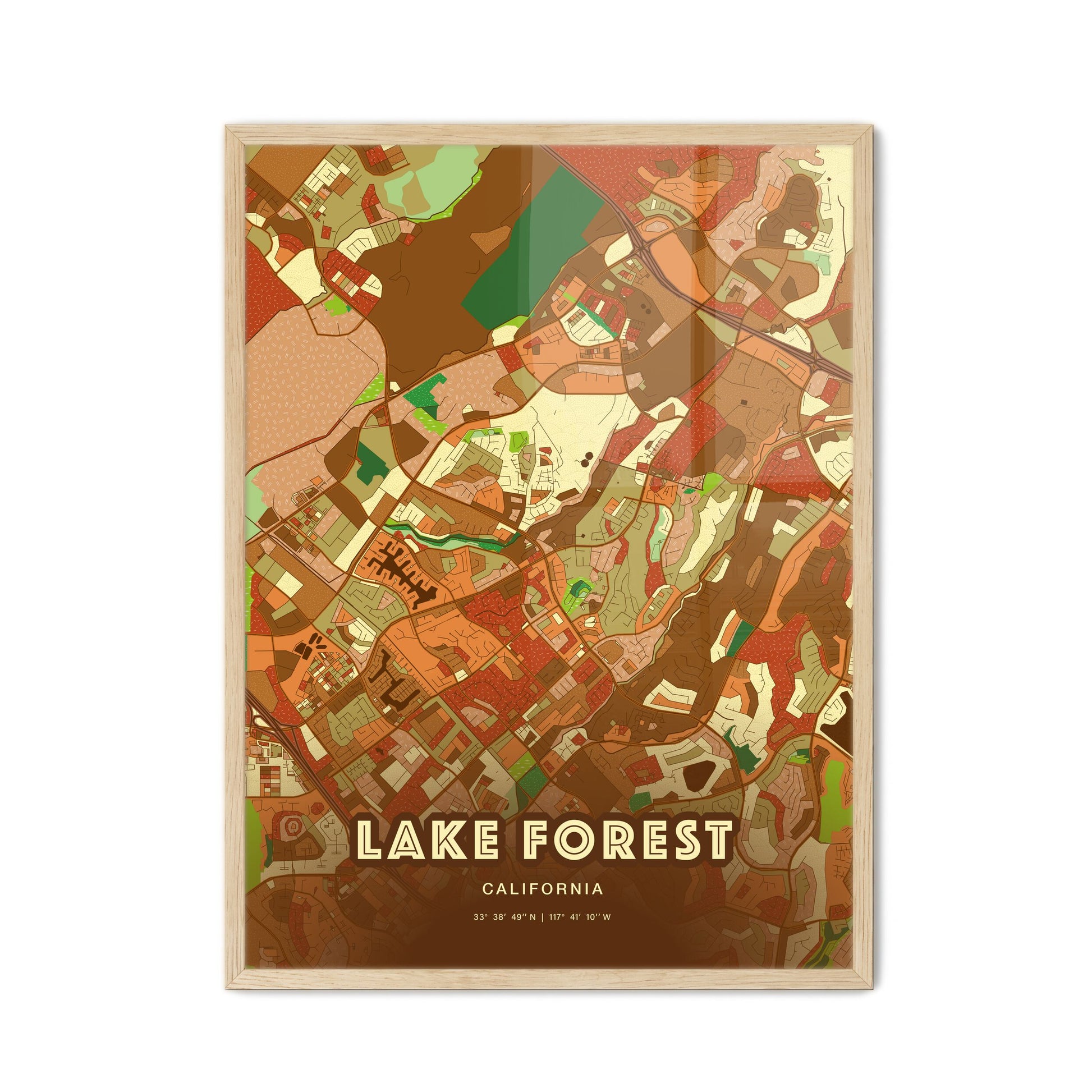 Colorful Lake Forest California Fine Art Map Farmhouse
