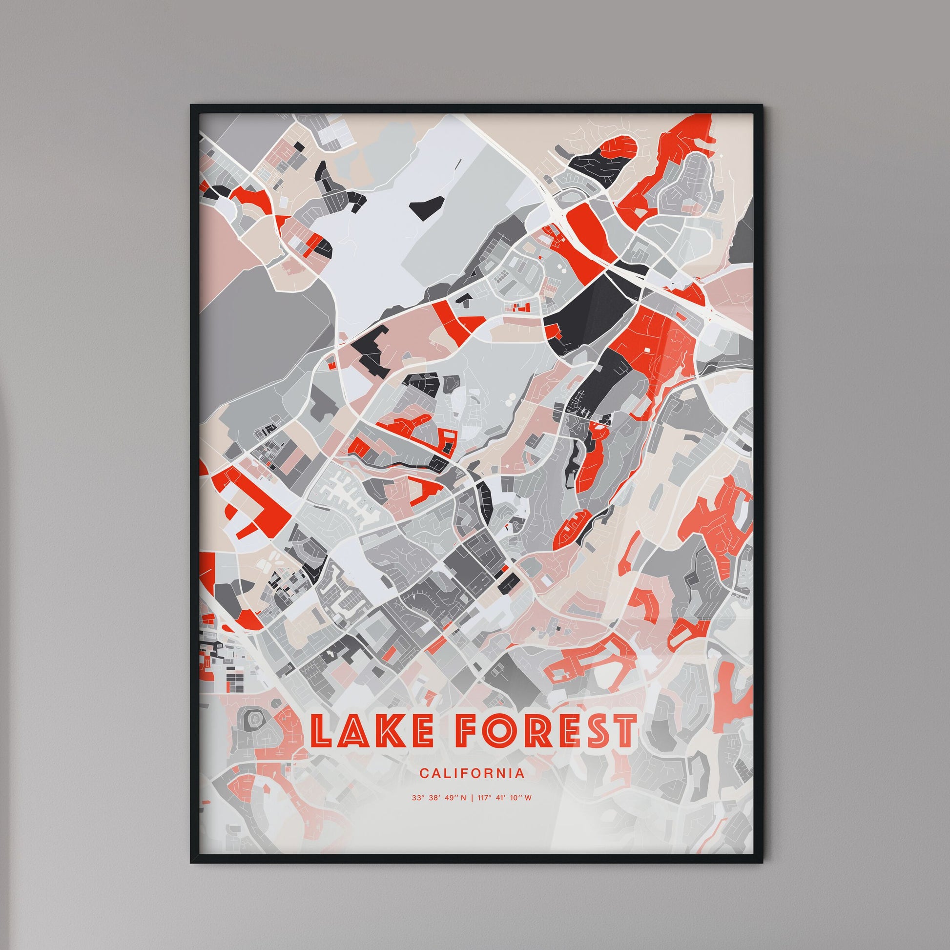 Colorful Lake Forest California Fine Art Map Modern Expressive