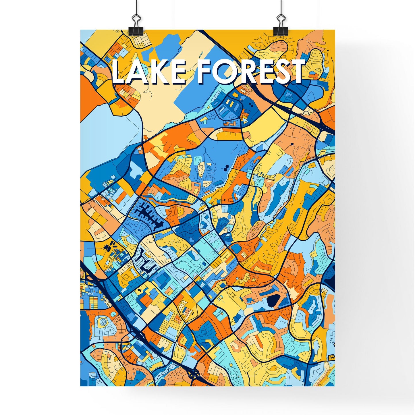 LAKE FOREST CALIFORNIA Vibrant Colorful Art Map Poster Blue Orange