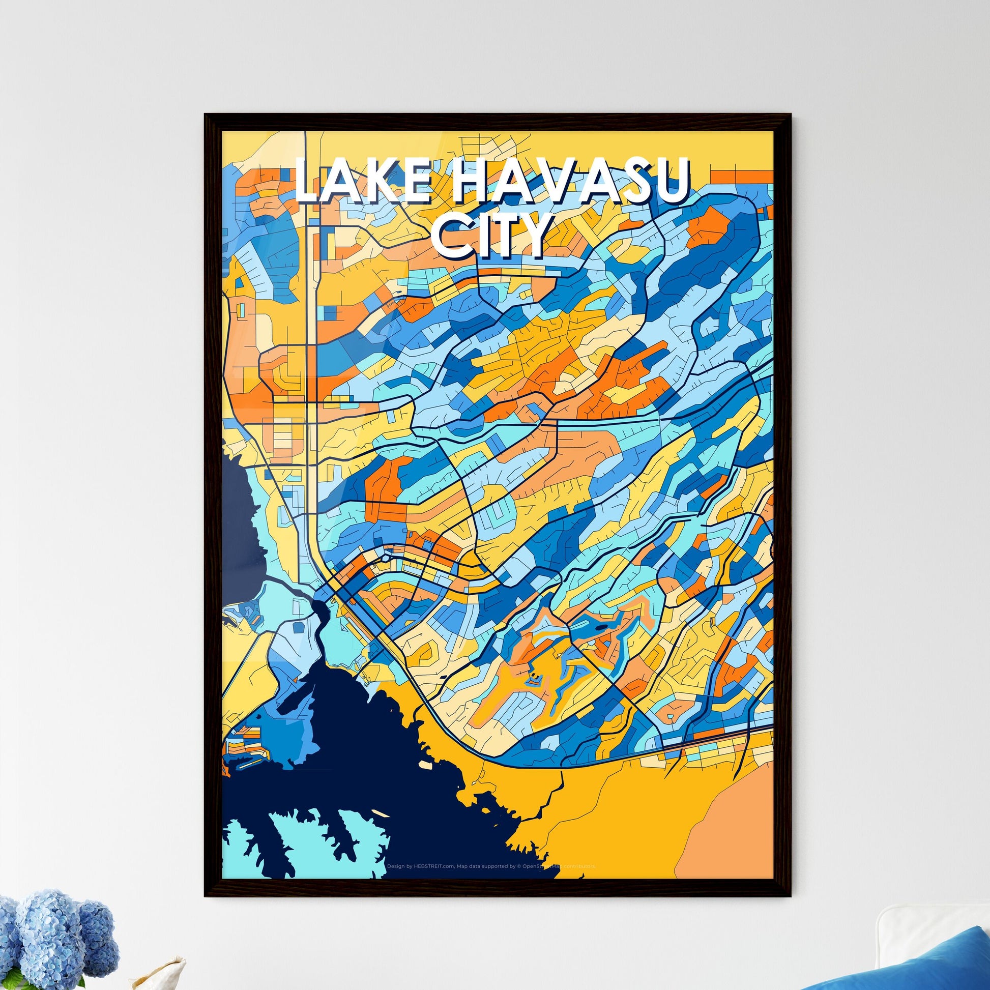 LAKE HAVASU CITY ARIZONA Vibrant Colorful Art Map Poster Blue Orange