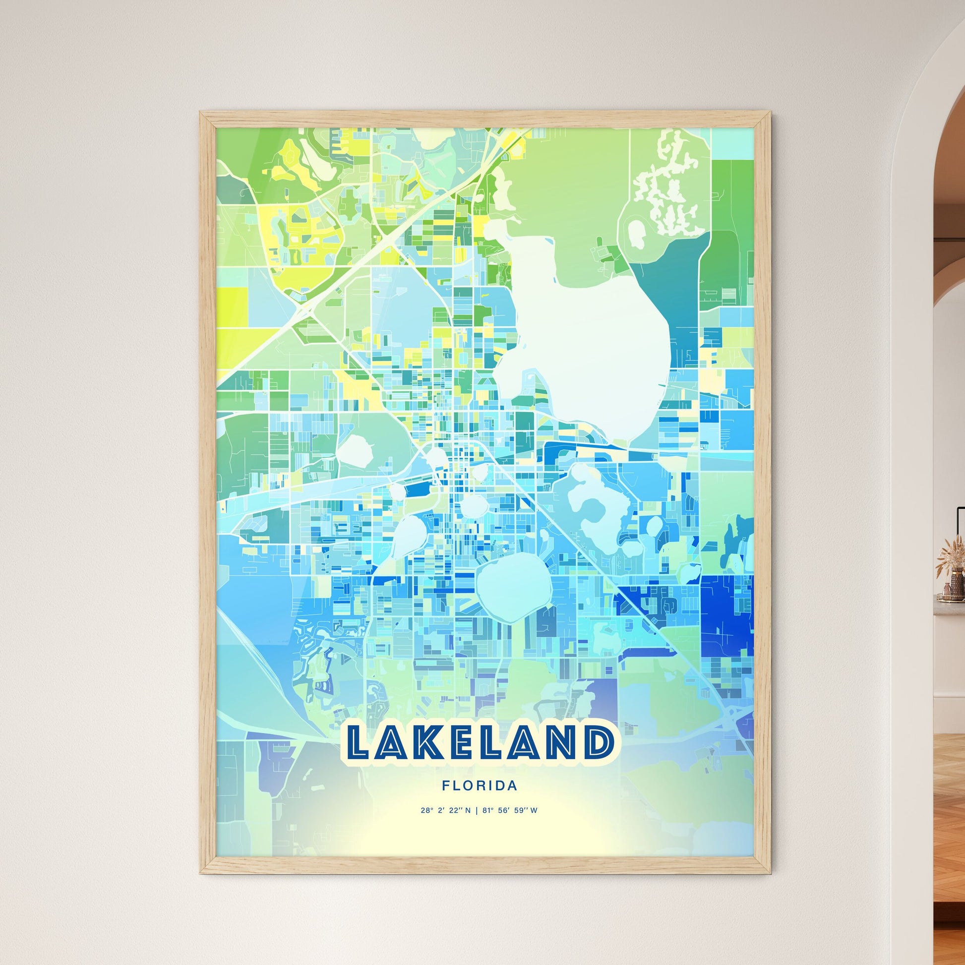 Colorful Lakeland Florida Fine Art Map Cool Blue