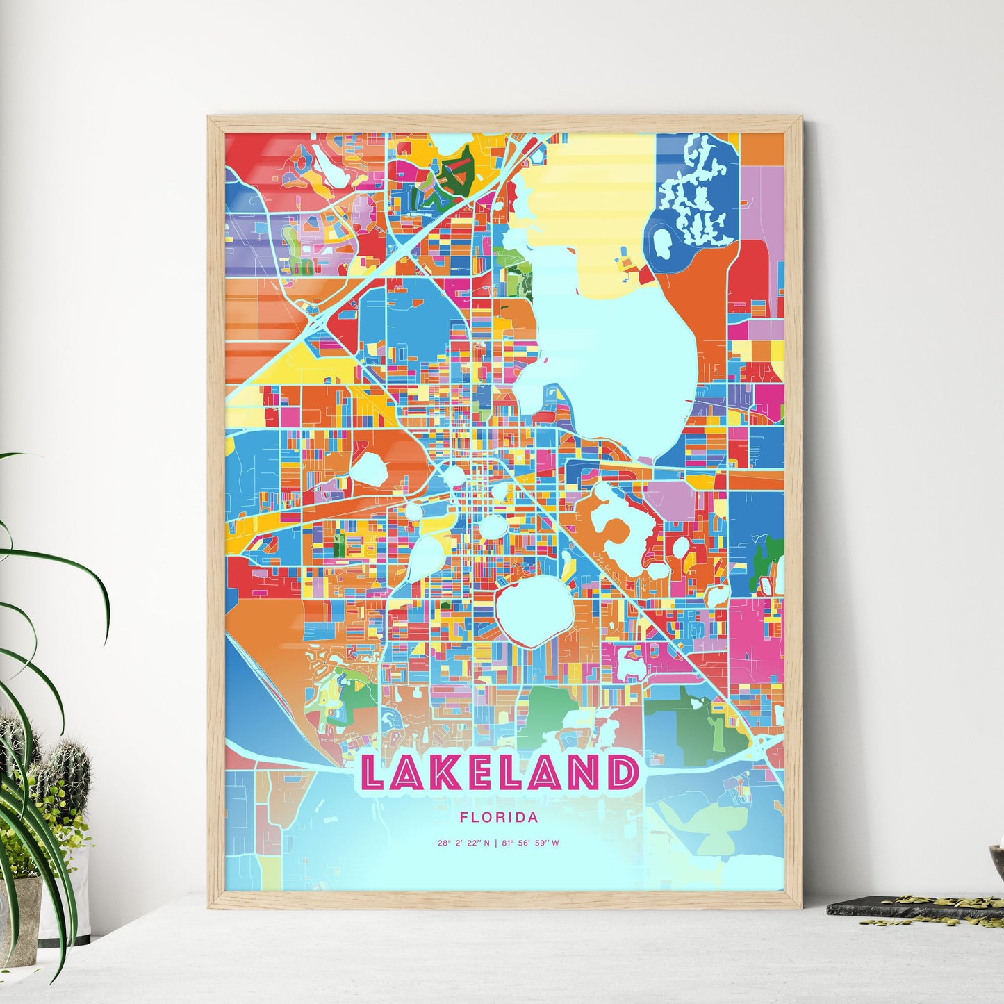 Colorful Lakeland Florida Fine Art Map Crazy Colors