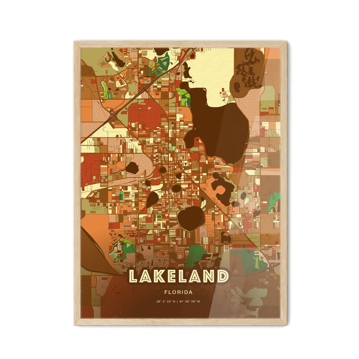 Colorful Lakeland Florida Fine Art Map Farmhouse
