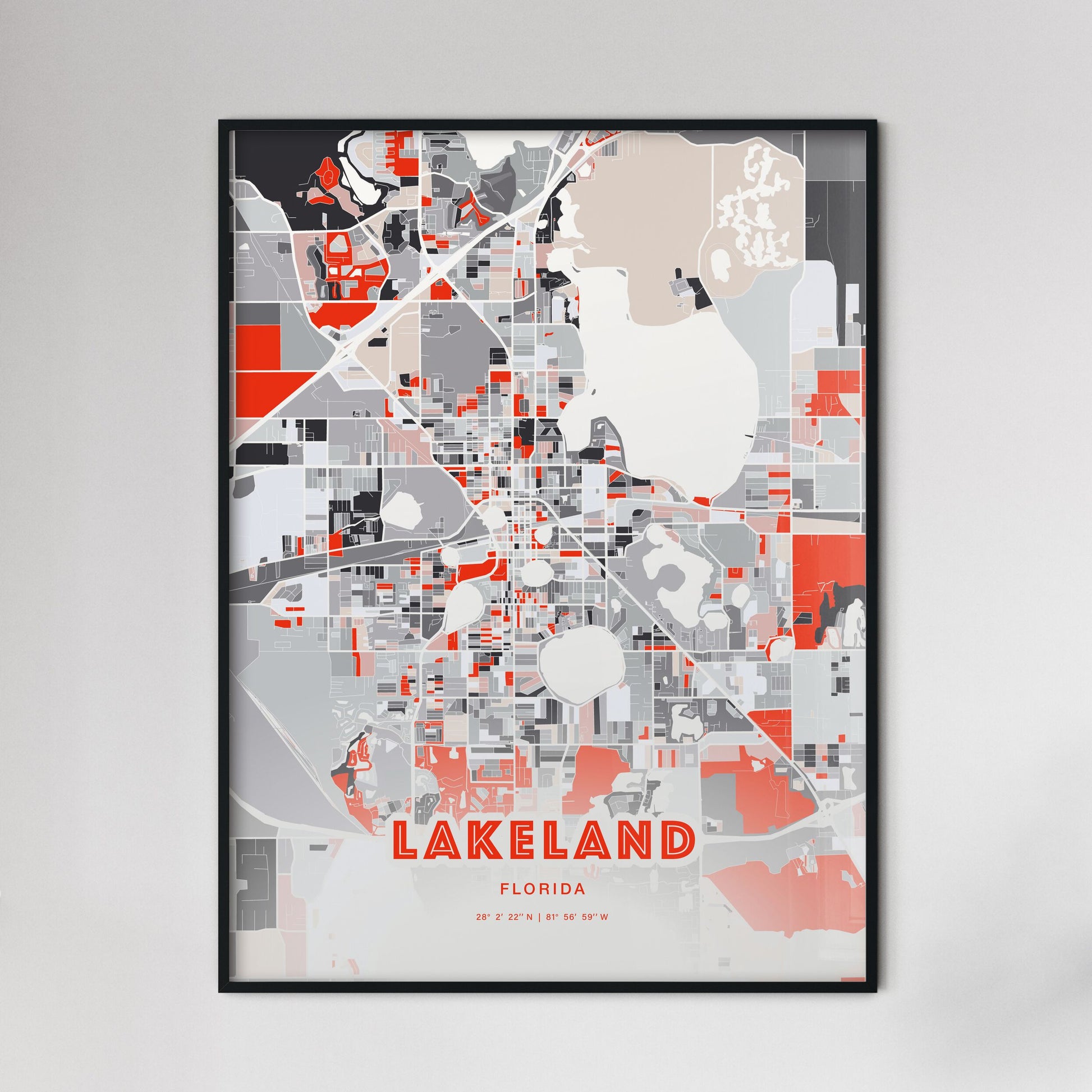 Colorful Lakeland Florida Fine Art Map Modern Expressive