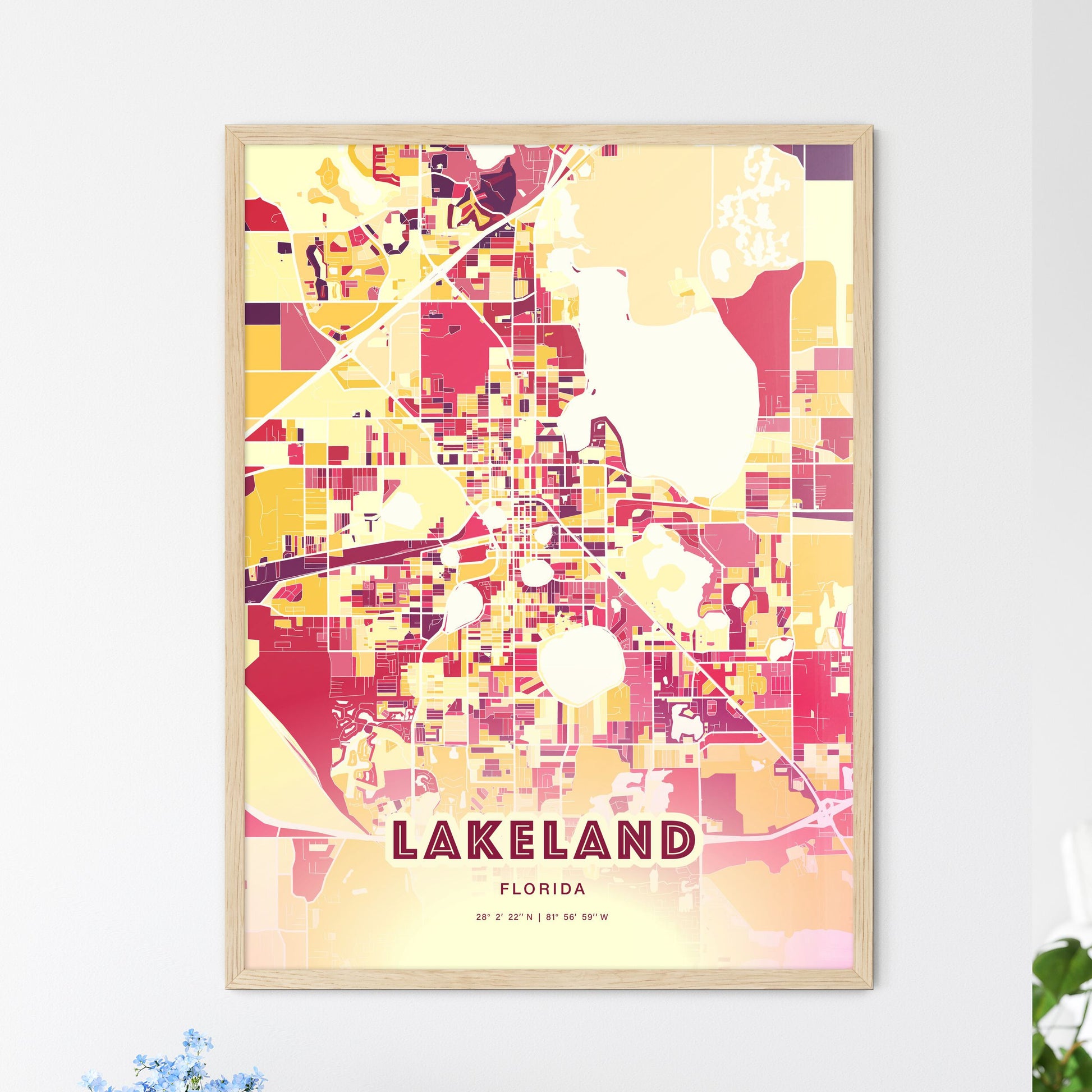 Colorful Lakeland Florida Fine Art Map Hot Red