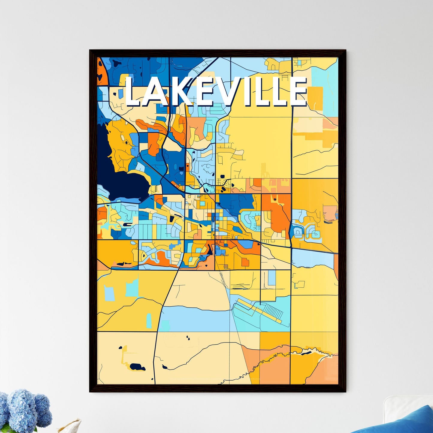 LAKEVILLE MINNESOTA Vibrant Colorful Art Map Poster Blue Orange