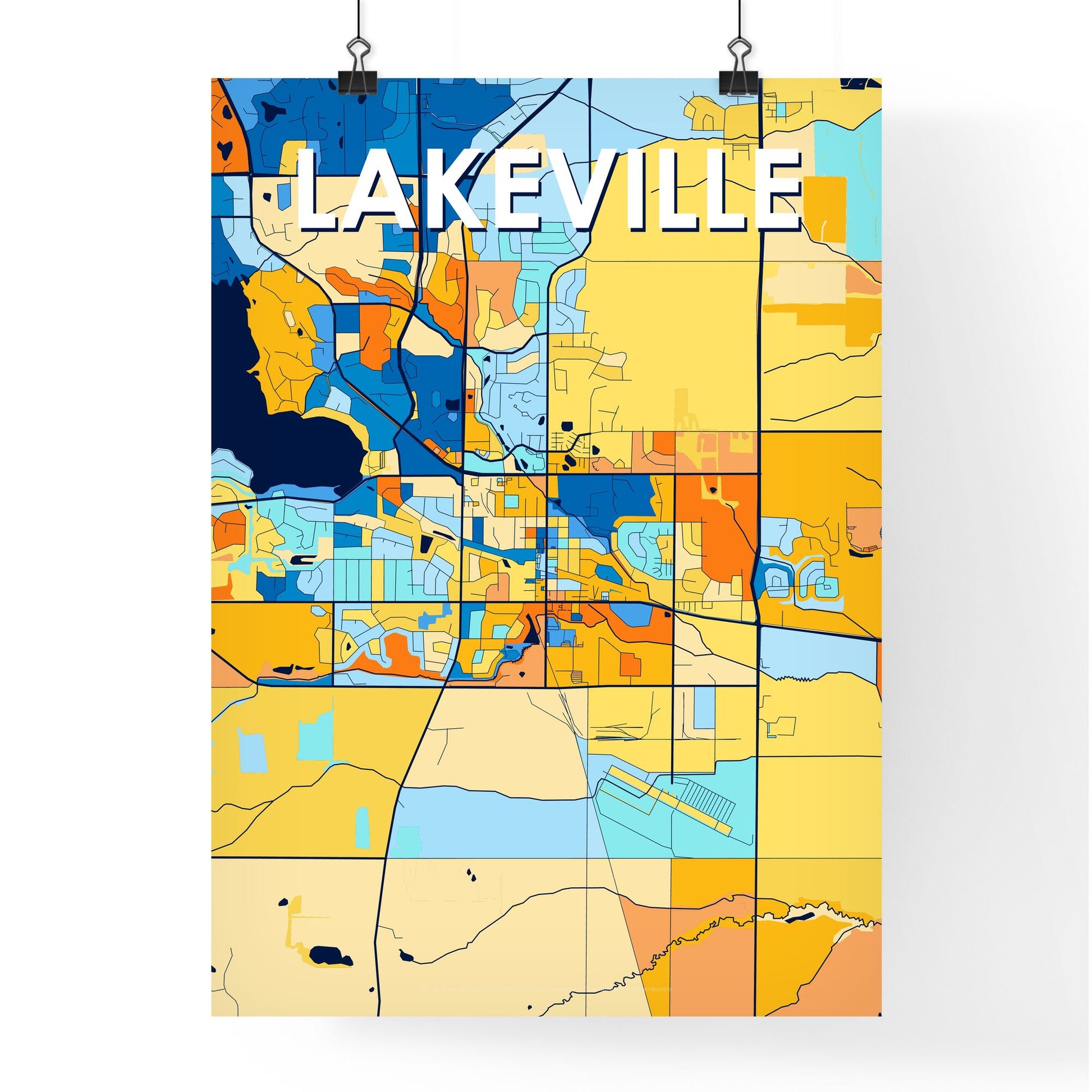 LAKEVILLE MINNESOTA Vibrant Colorful Art Map Poster Blue Orange