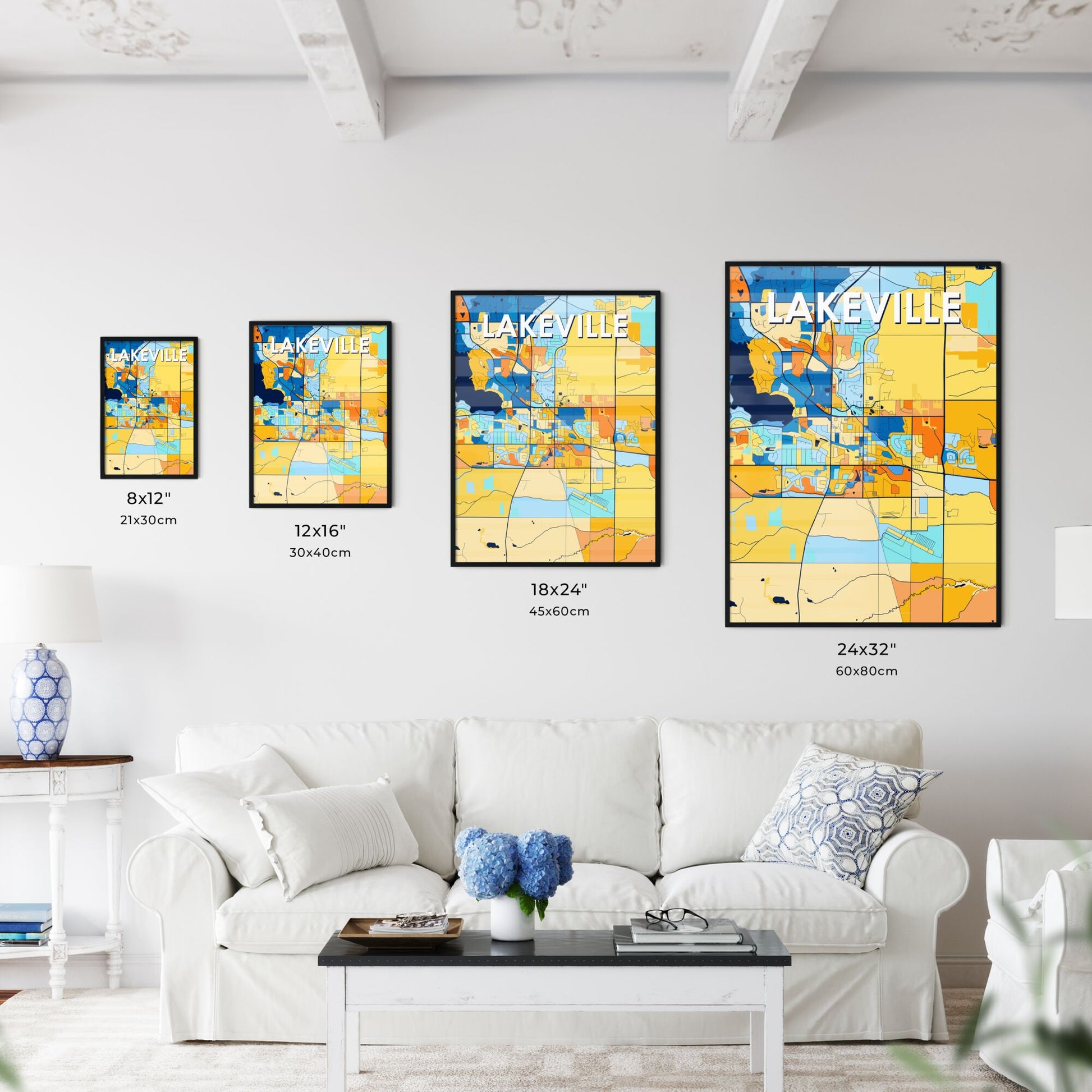 LAKEVILLE MINNESOTA Vibrant Colorful Art Map Poster Blue Orange