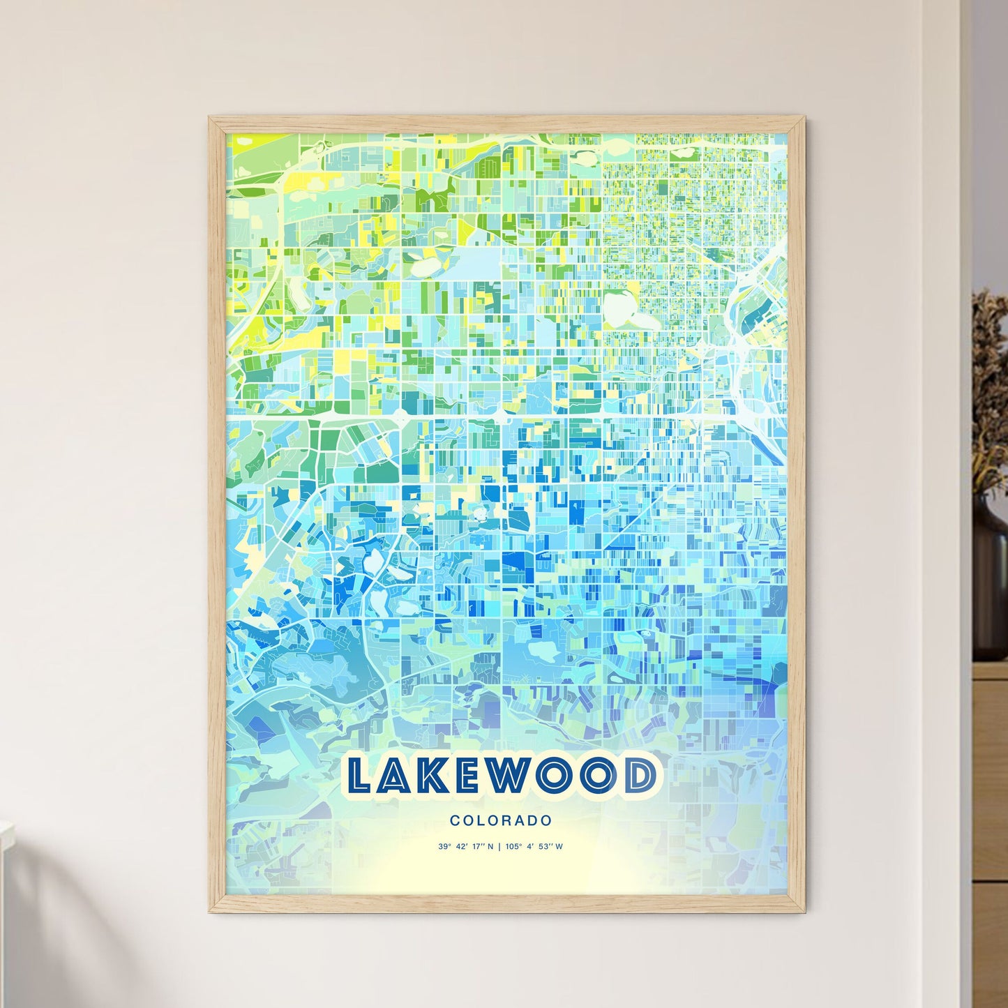 Colorful Lakewood Colorado Fine Art Map Cool Blue