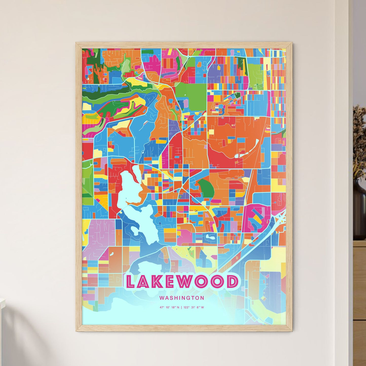Colorful Lakewood Washington Fine Art Map Crazy Colors