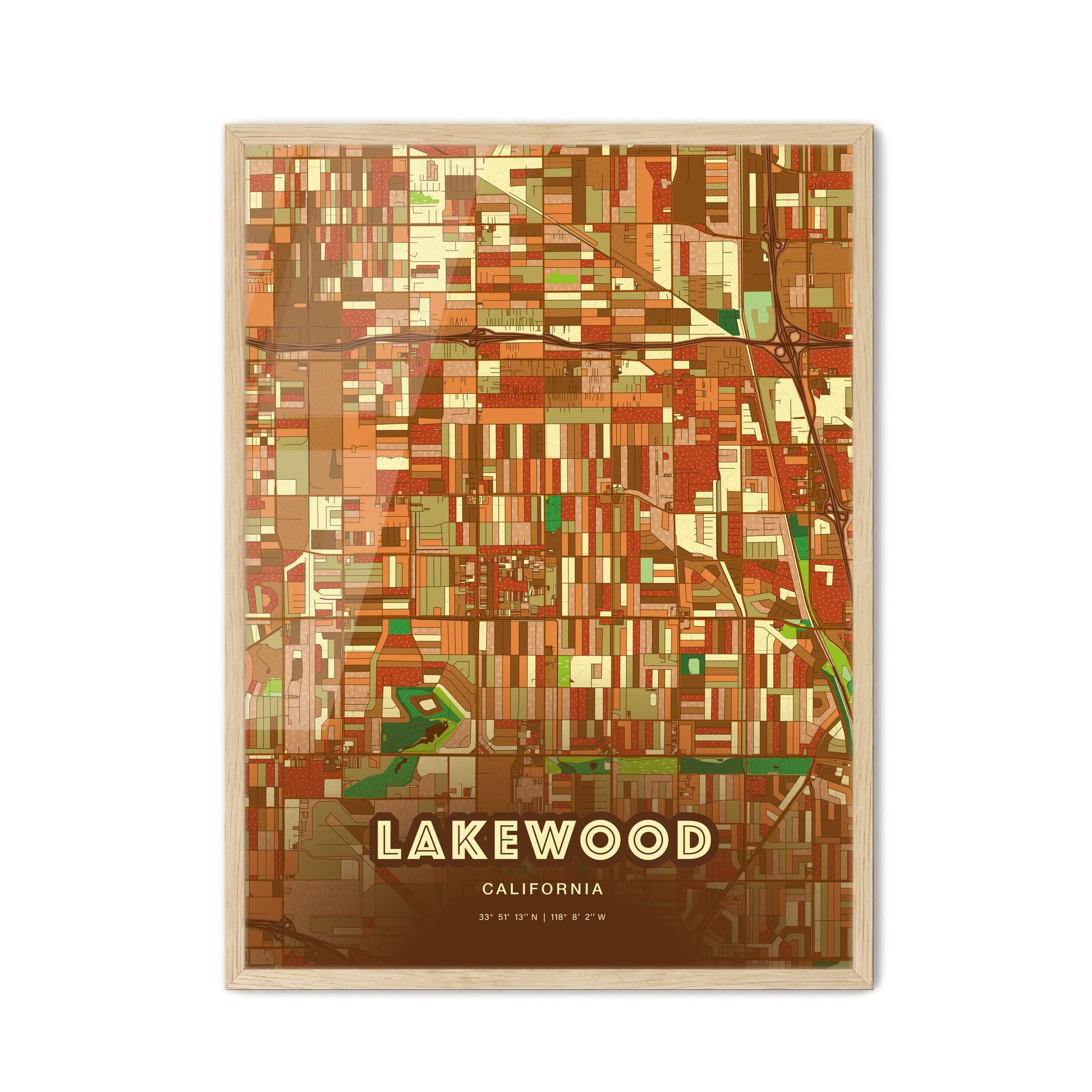 Colorful Lakewood California Fine Art Map Farmhouse