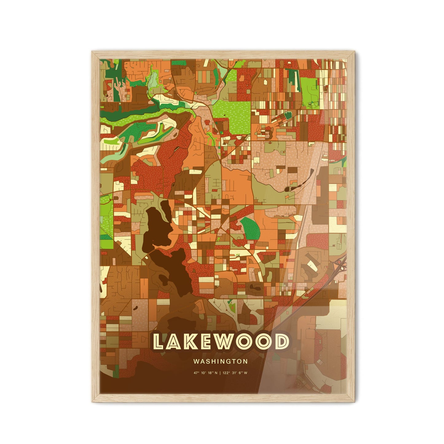 Colorful Lakewood Washington Fine Art Map Farmhouse