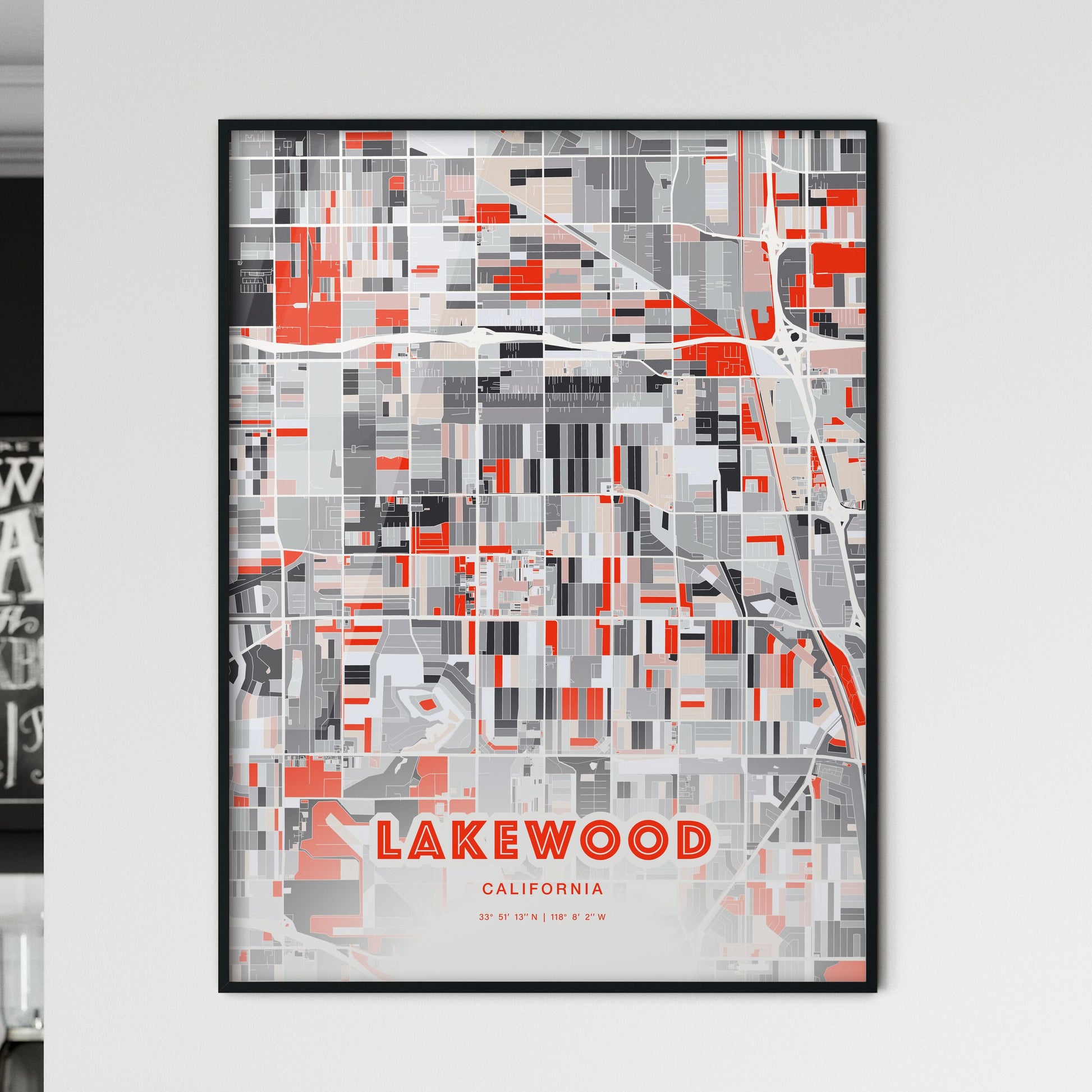 Colorful Lakewood California Fine Art Map Modern Expressive