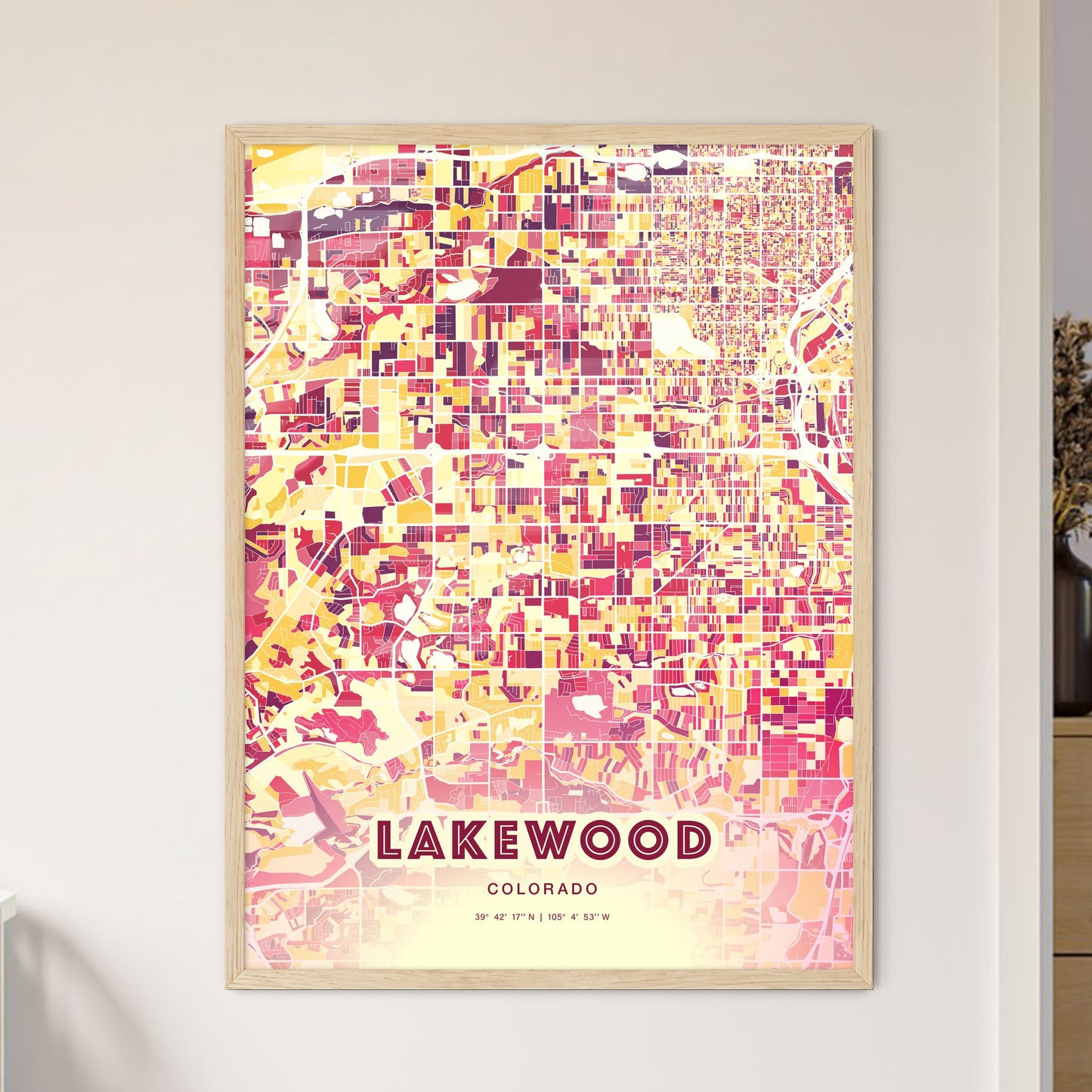 Colorful Lakewood Colorado Fine Art Map Hot Red