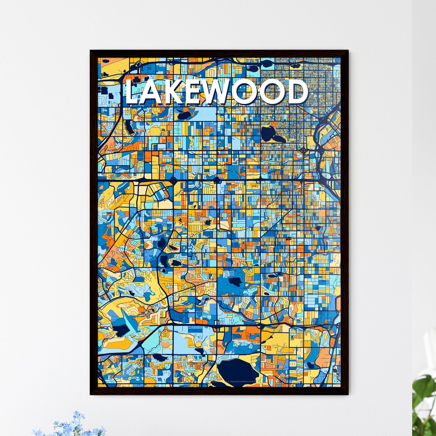 LAKEWOOD COLORADO Vibrant Colorful Art Map Poster Blue Orange