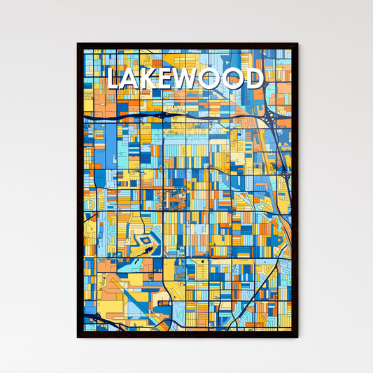 LAKEWOOD CALIFORNIA Vibrant Colorful Art Map Poster Blue Orange