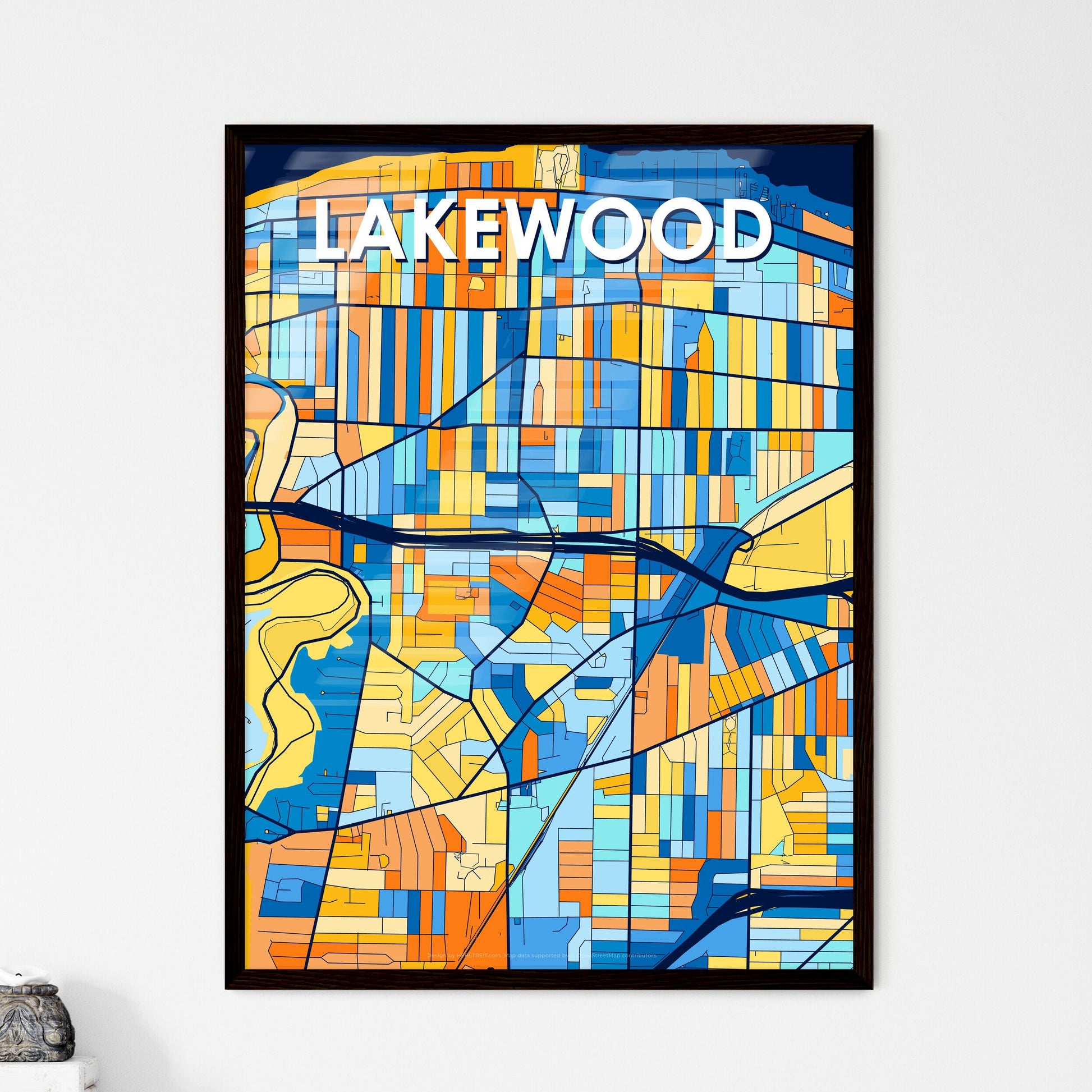 LAKEWOOD OHIO Vibrant Colorful Art Map Poster Blue Orange