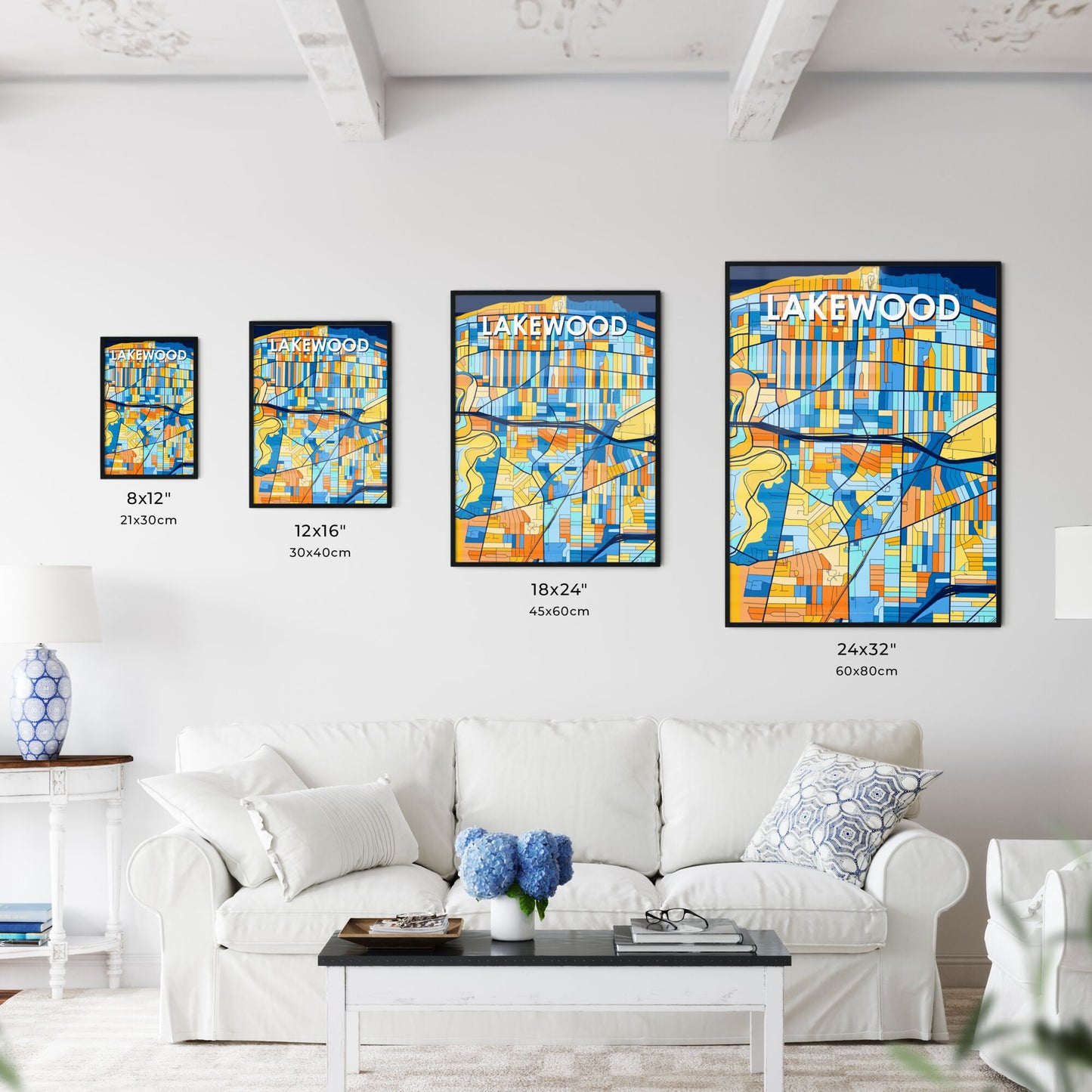 LAKEWOOD OHIO Vibrant Colorful Art Map Poster Blue Orange