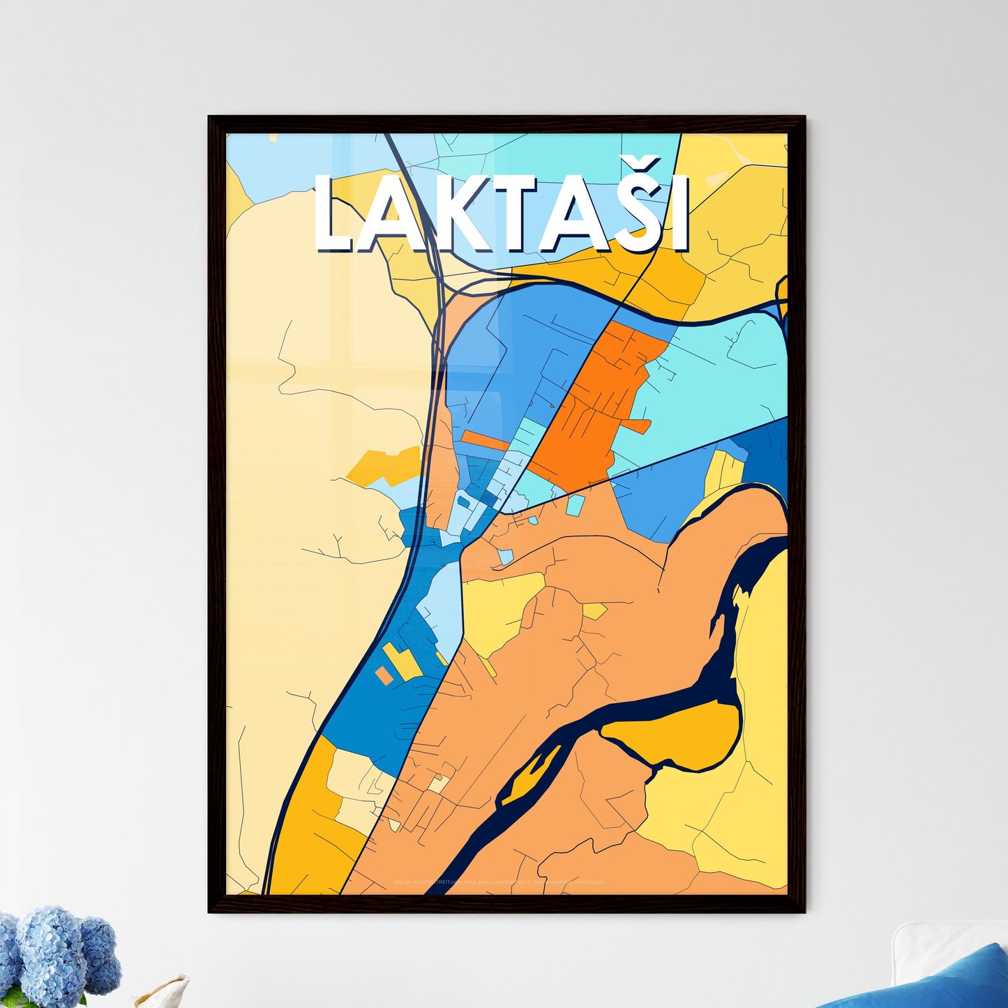 LAKTAŠI BOSNIA AND HERZEGOVINA Vibrant Colorful Art Map Poster Blue Orange