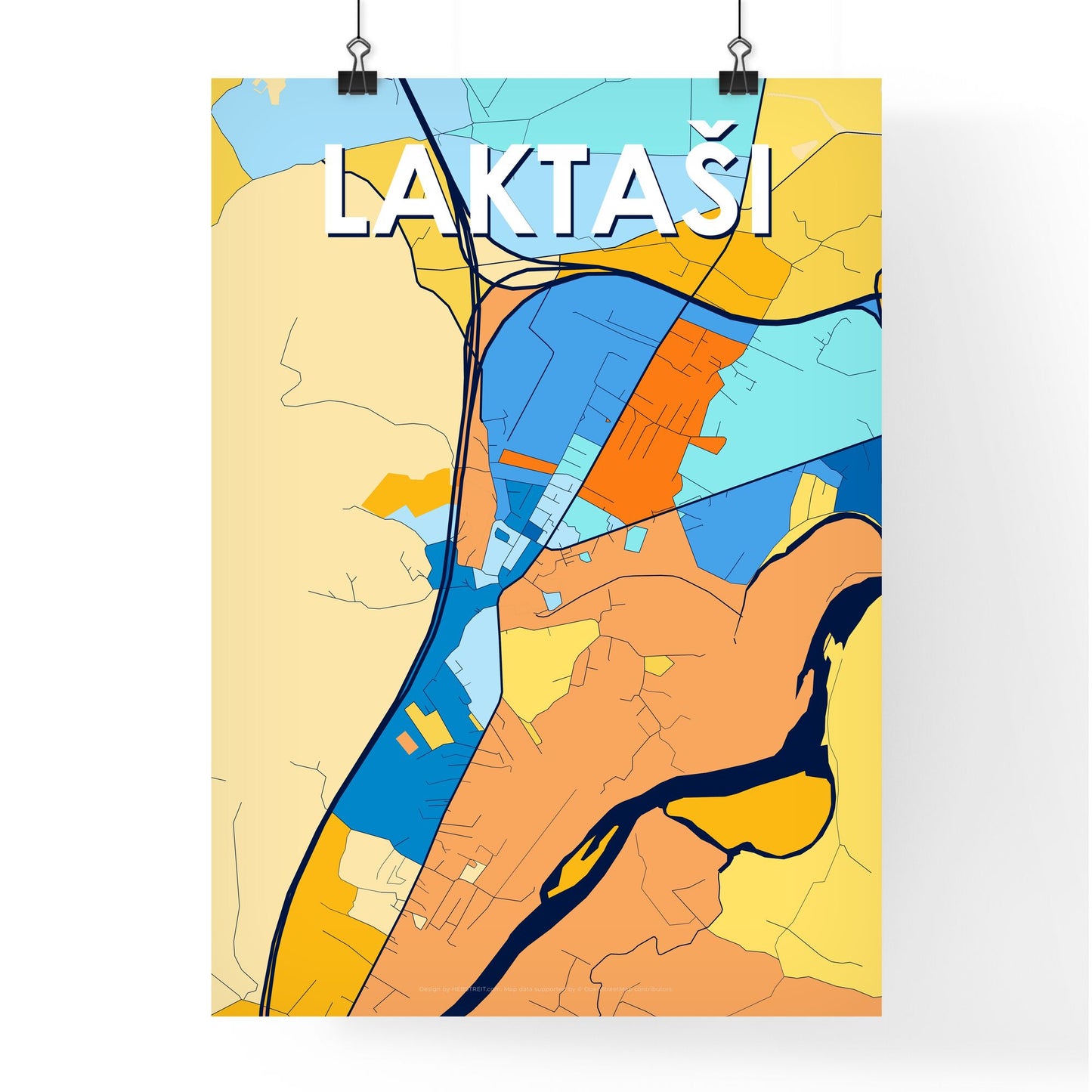 LAKTAŠI BOSNIA AND HERZEGOVINA Vibrant Colorful Art Map Poster Blue Orange