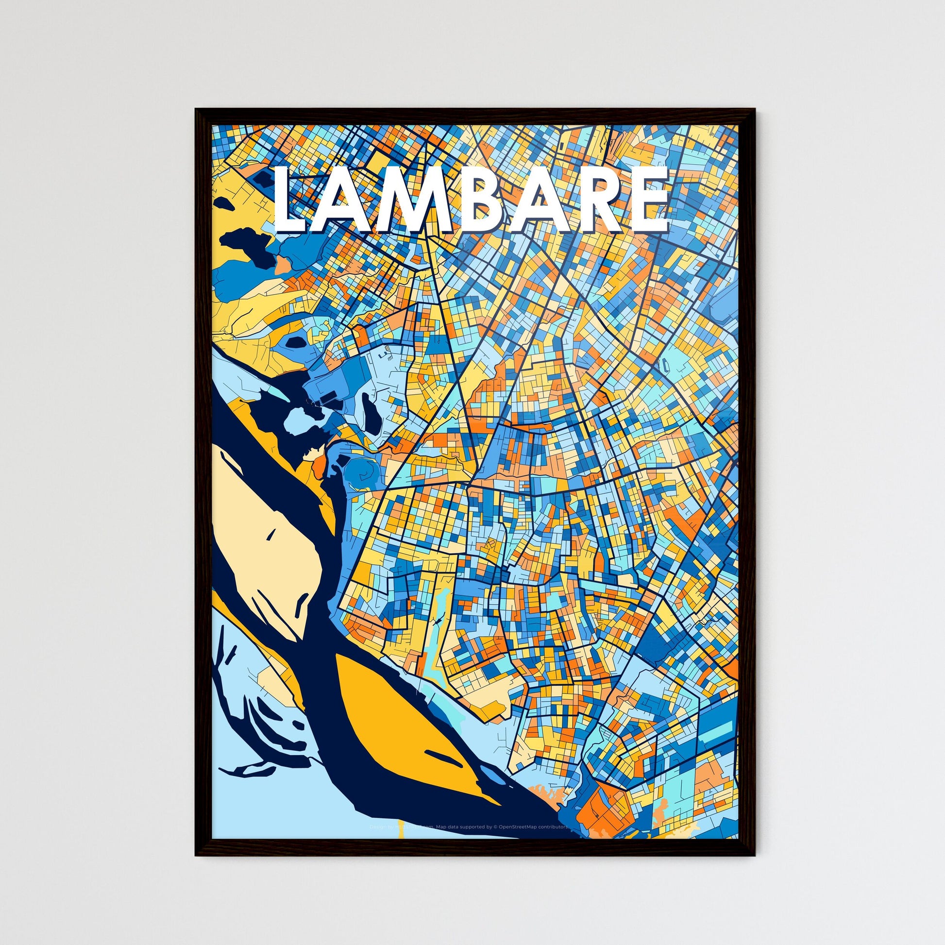 LAMBARE PARAGUAY Vibrant Colorful Art Map Poster Blue Orange