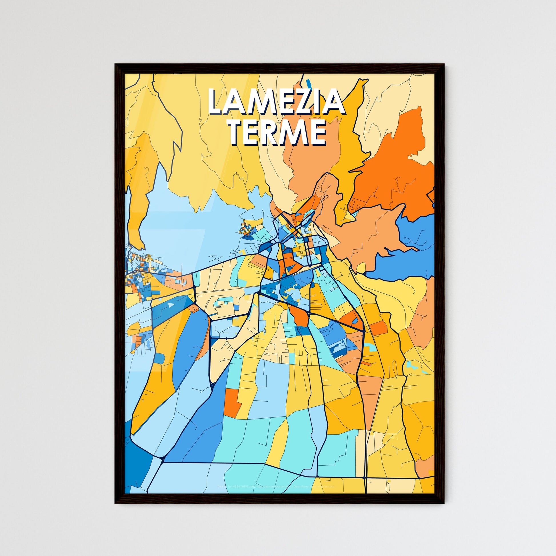 LAMEZIA TERME ITALY Vibrant Colorful Art Map Poster Blue Orange