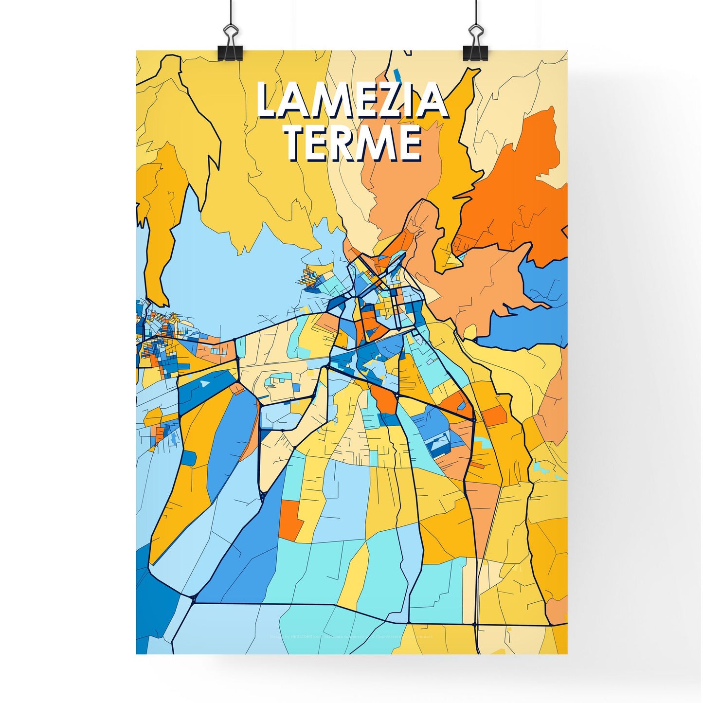 LAMEZIA TERME ITALY Vibrant Colorful Art Map Poster Blue Orange