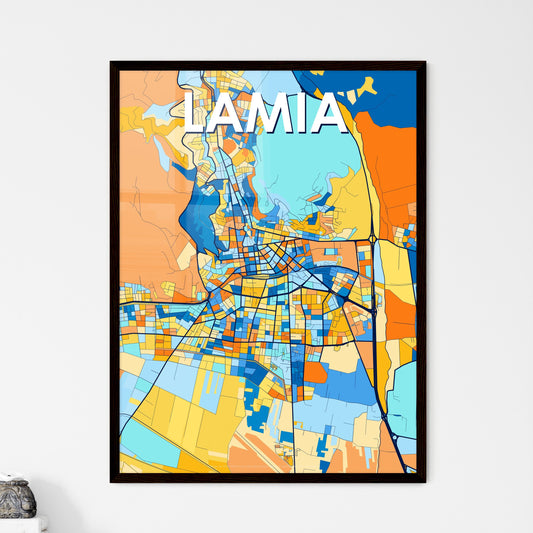 LAMIA GREECE Vibrant Colorful Art Map Poster Blue Orange