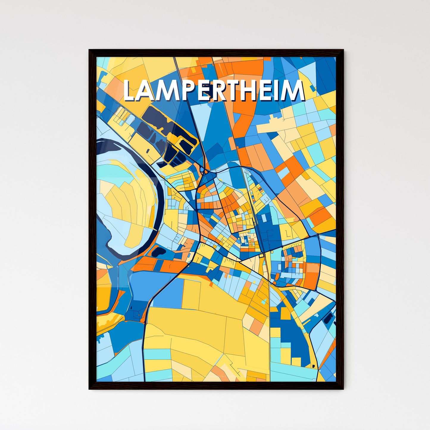 LAMPERTHEIM GERMANY Vibrant Colorful Art Map Poster Blue Orange