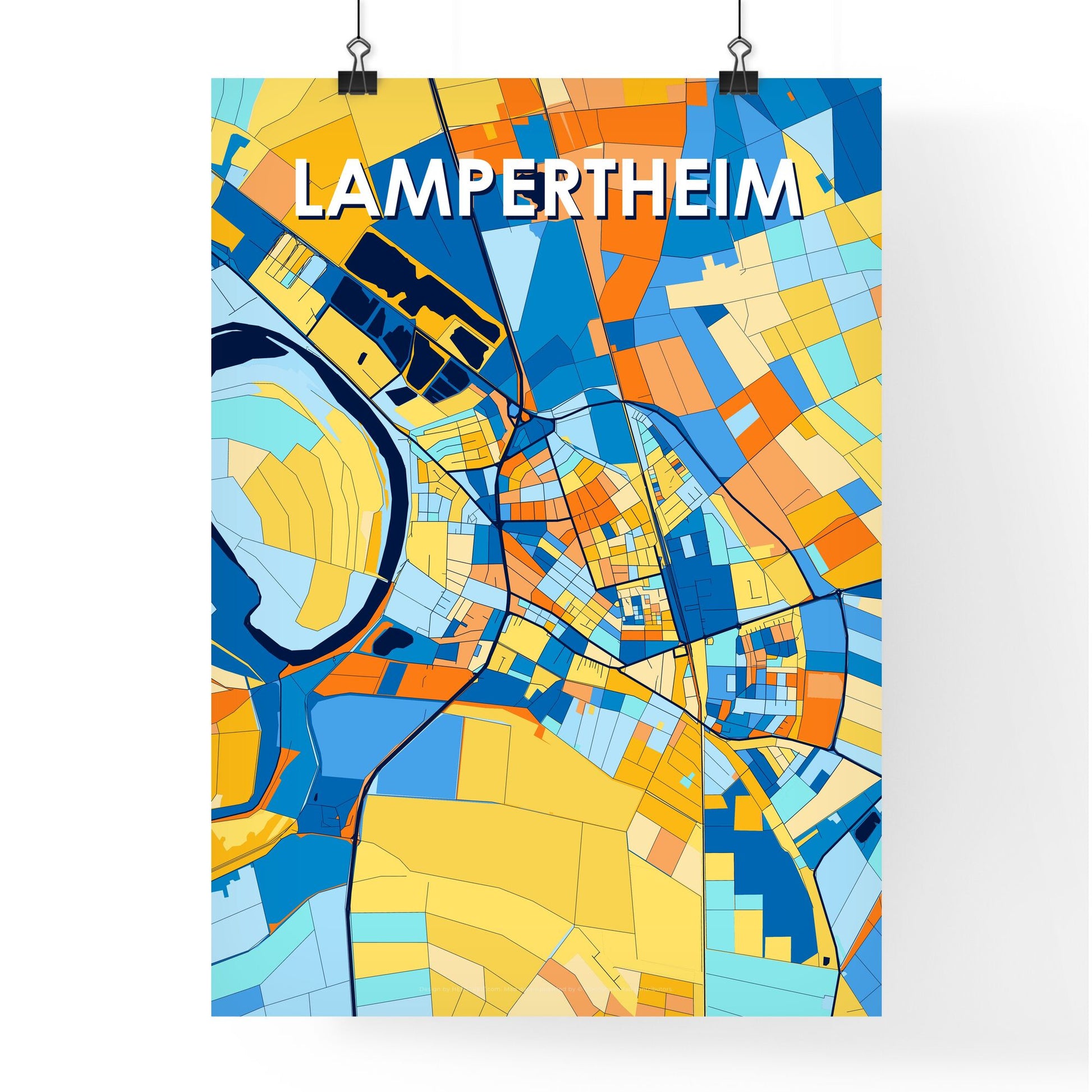 LAMPERTHEIM GERMANY Vibrant Colorful Art Map Poster Blue Orange