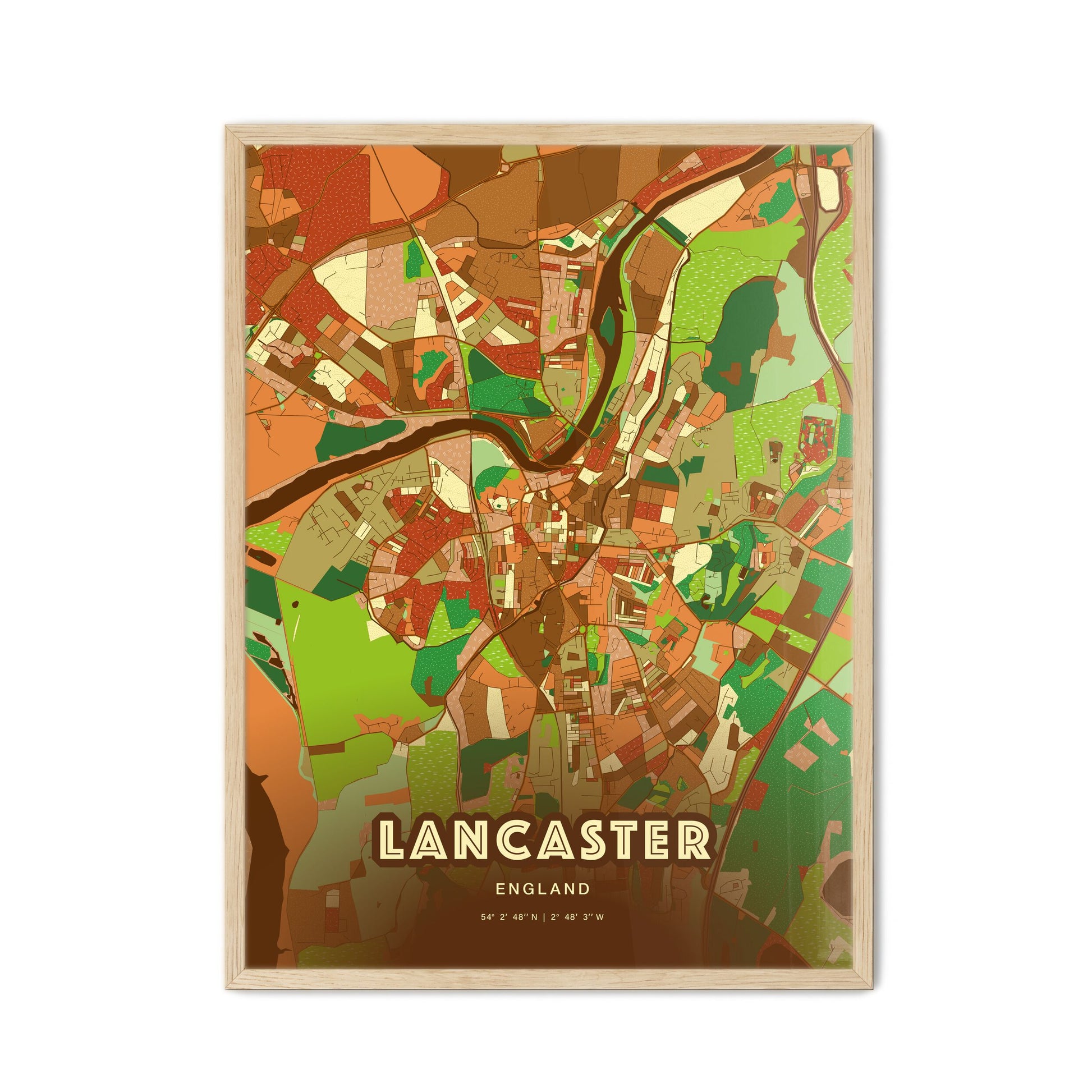 Colorful Lancaster England Fine Art Map Farmhouse