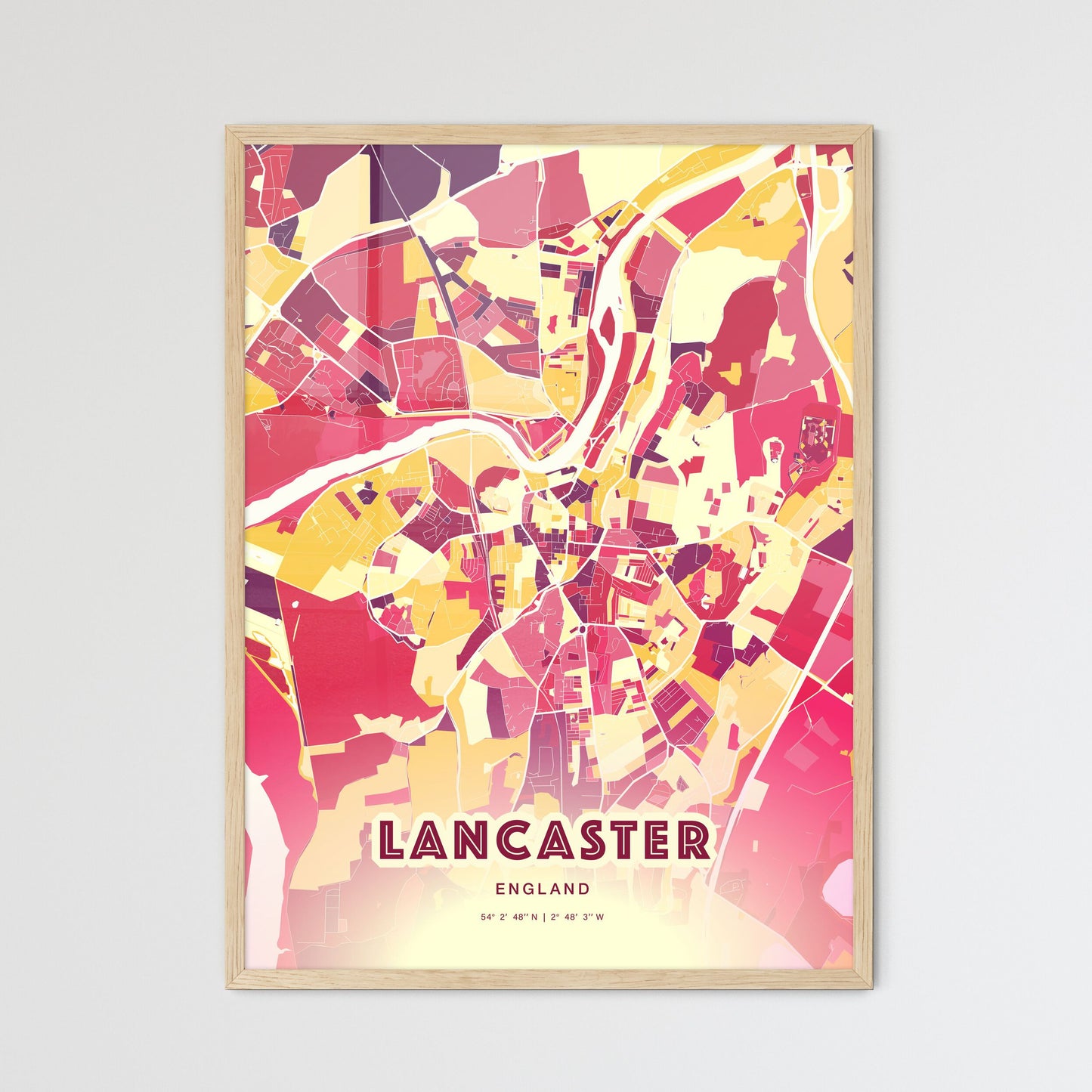 Colorful Lancaster England Fine Art Map Hot Red