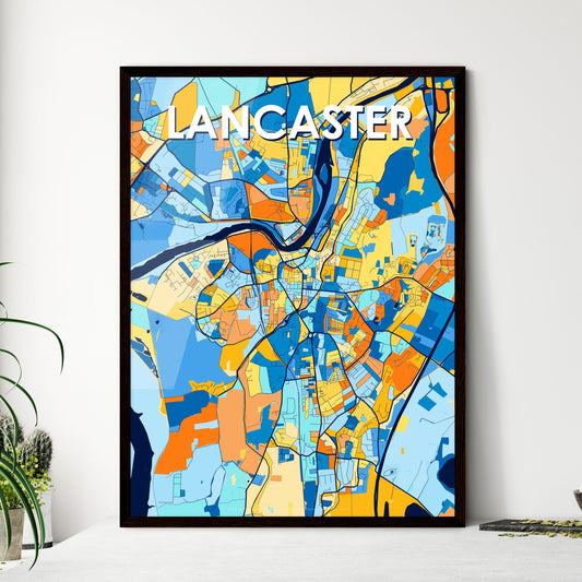 LANCASTER ENGLAND Vibrant Colorful Art Map Poster Blue Orange