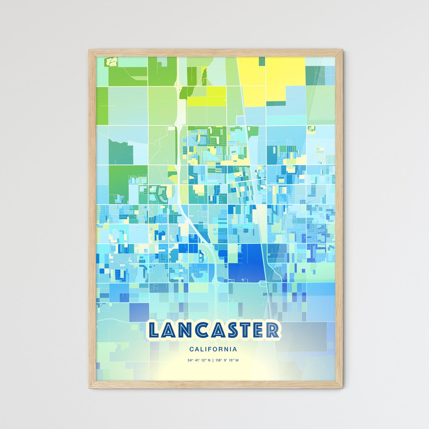 Colorful Lancaster California Fine Art Map Cool Blue