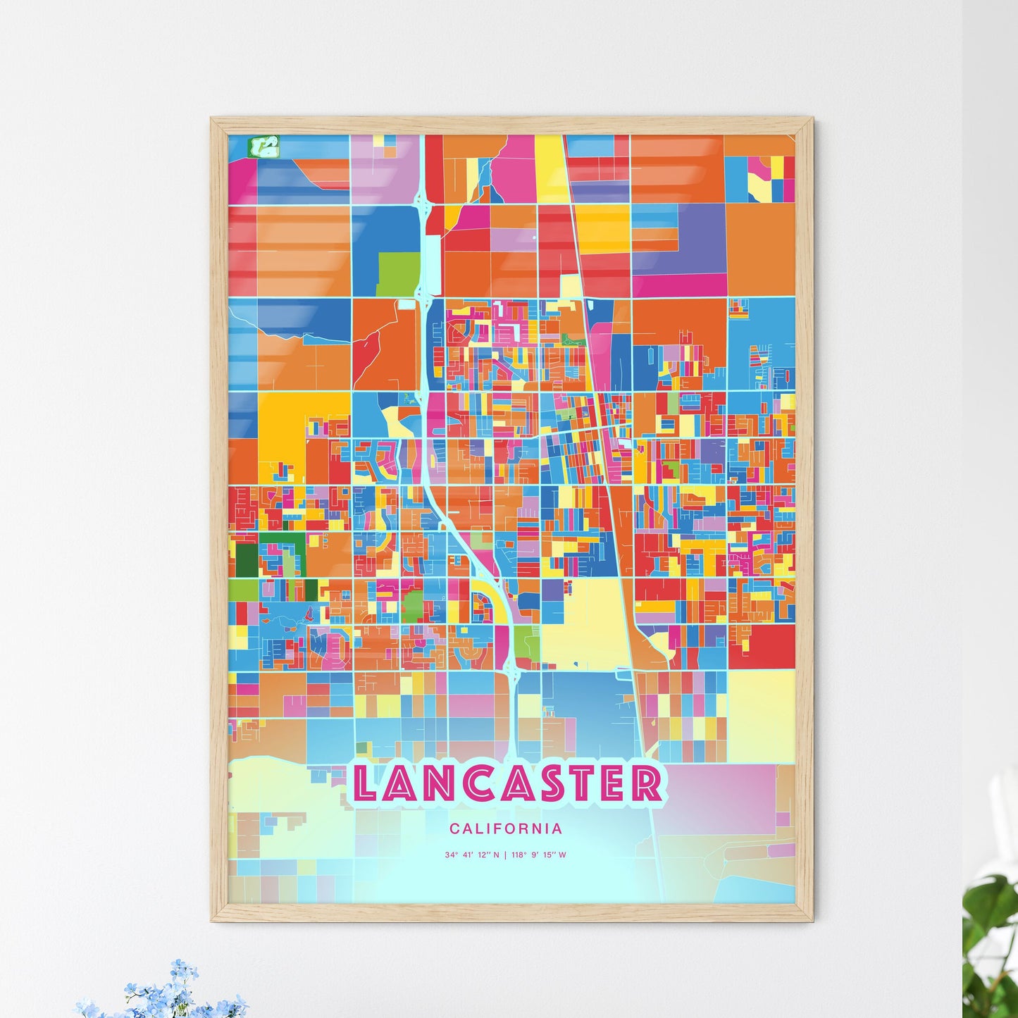 Colorful Lancaster California Fine Art Map Crazy Colors