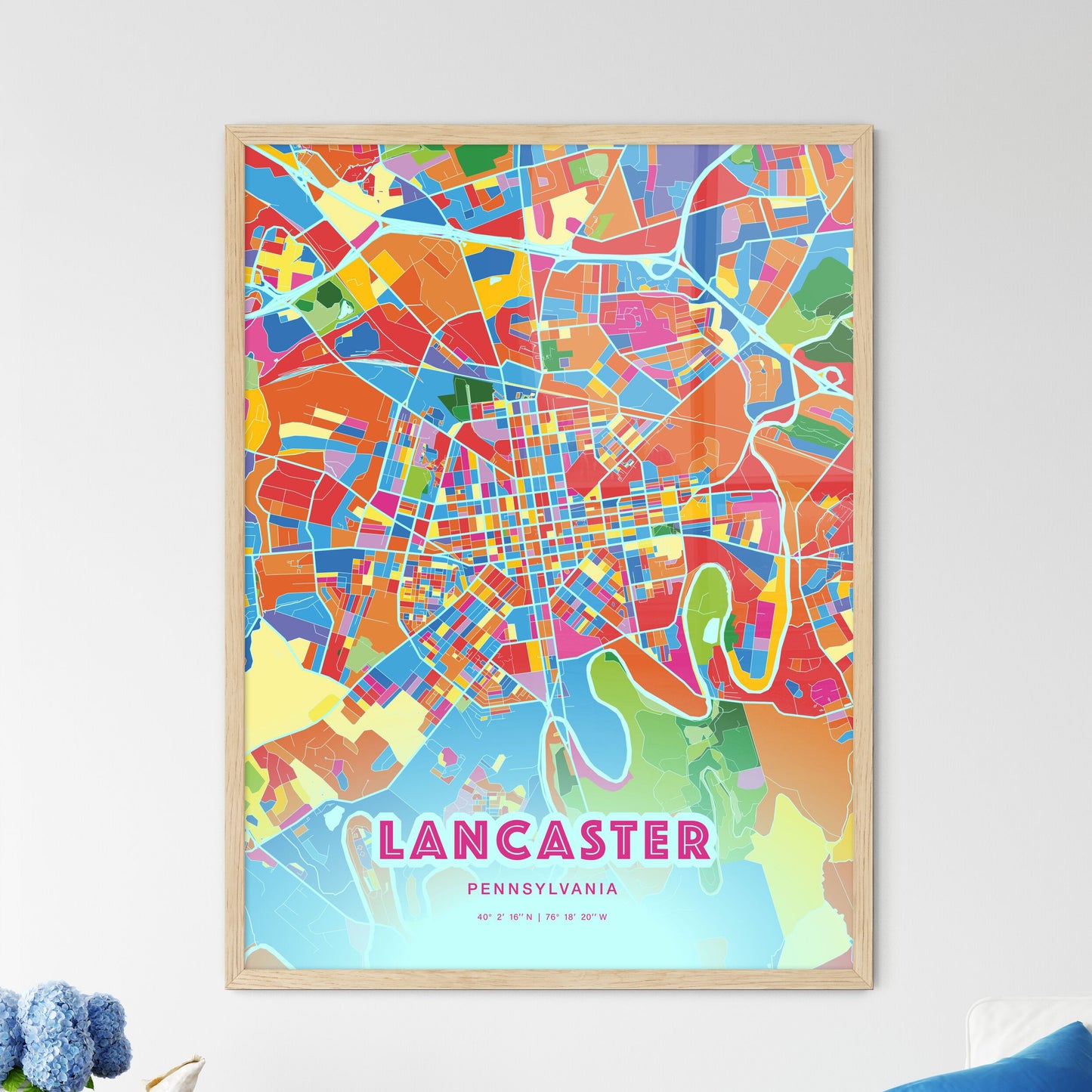 Colorful Lancaster Pennsylvania Fine Art Map Crazy Colors